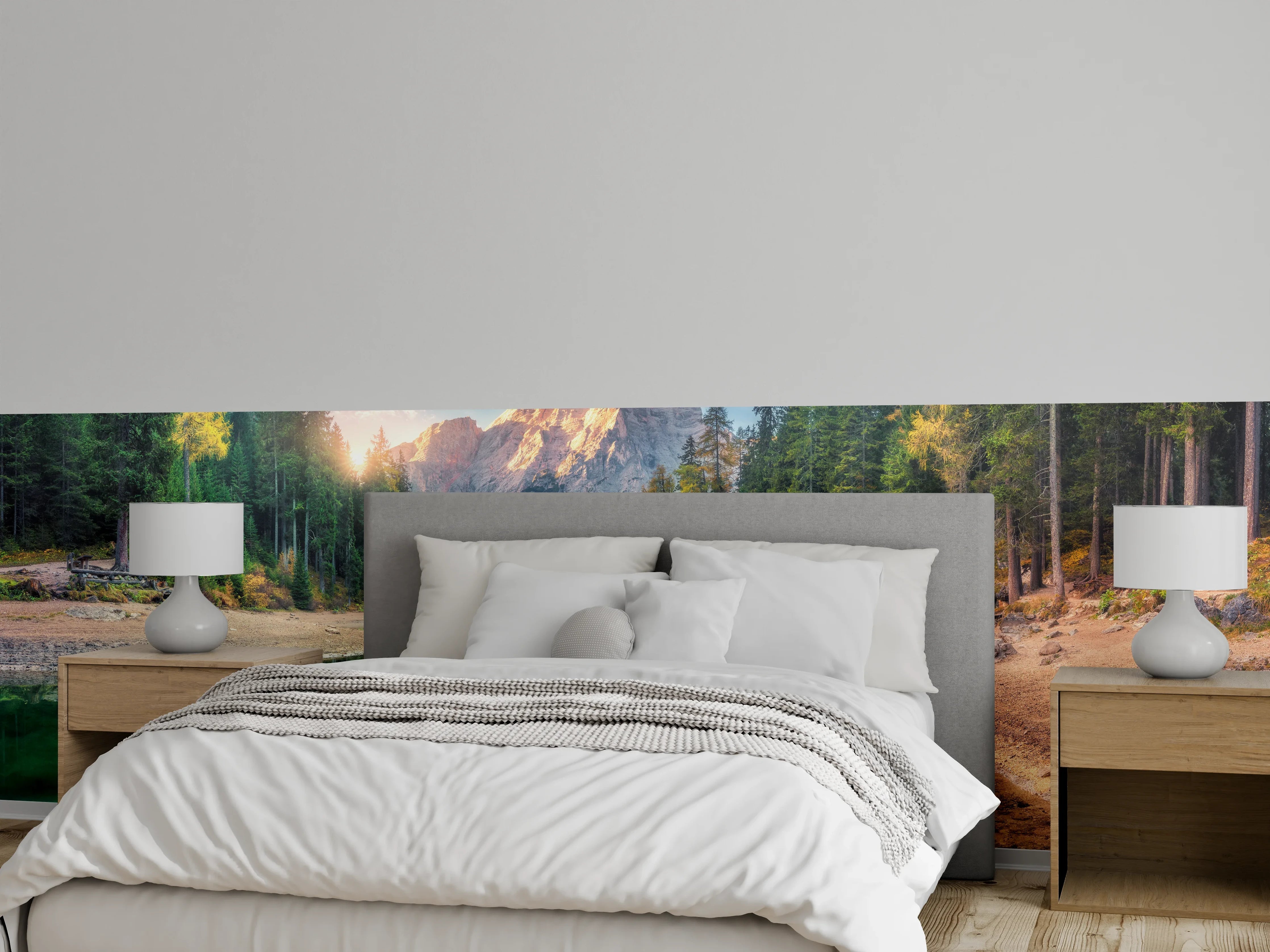 Wandverkleidung Schlafzimmer - Bergsee Panorama im Morgengrauen