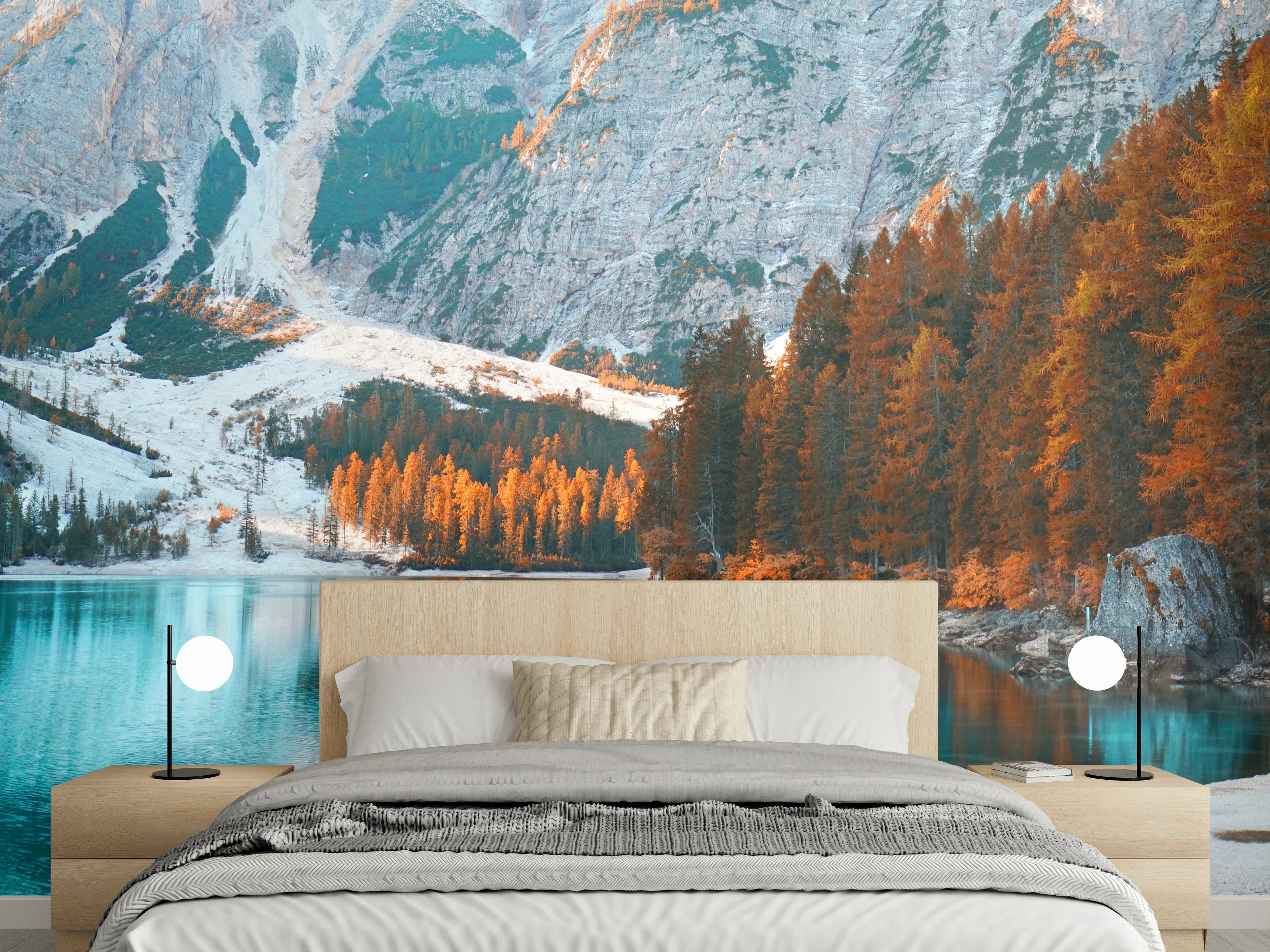 Wandverkleidung Schlafzimmer - Bergsee im Herbstpanorama