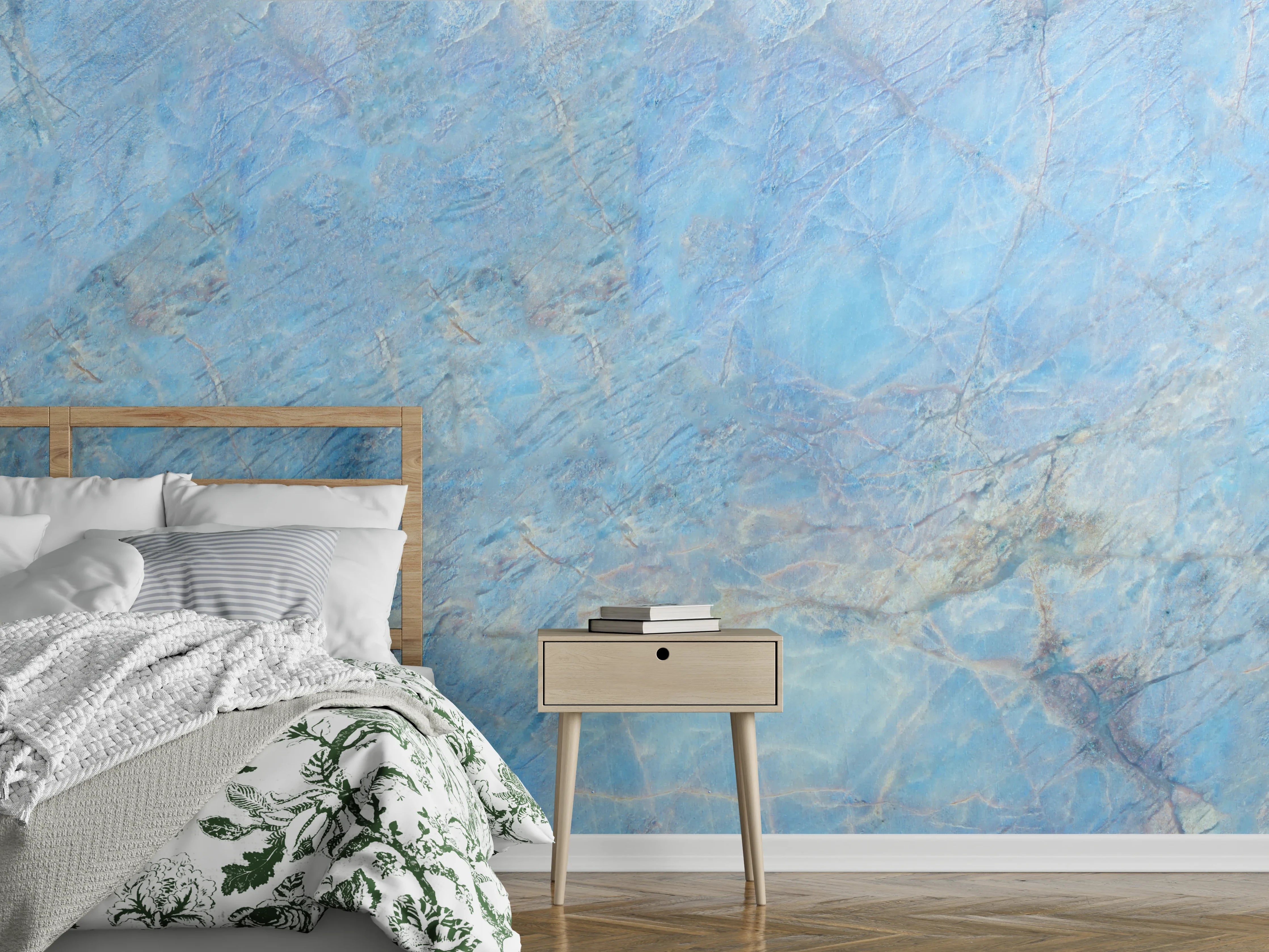 Wandverkleidung Schlafzimmer - Beruhigende blaue Marmorstruktur