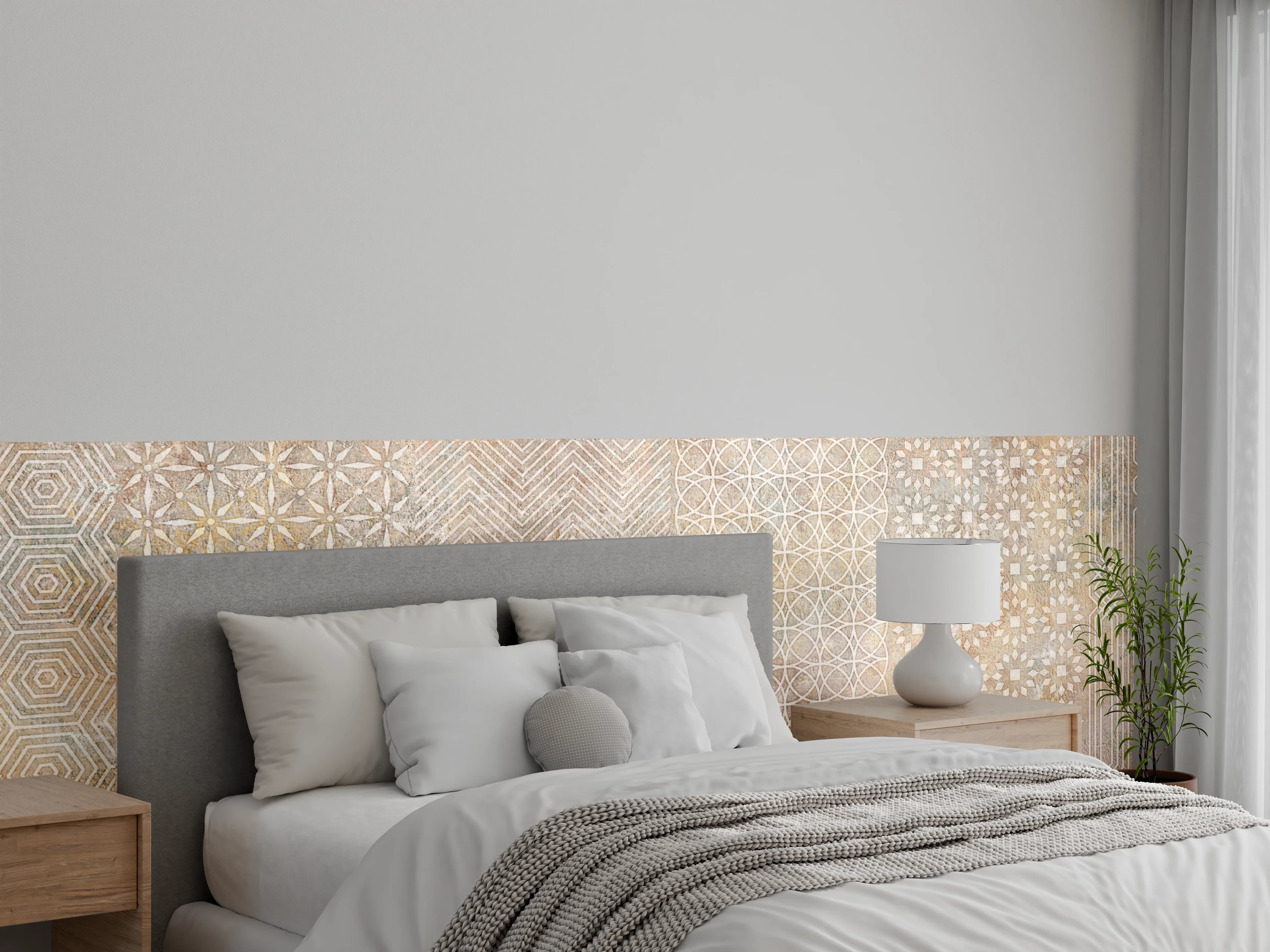 Wandverkleidung Schlafzimmer - Betonstein Mosaikfliesen Zement