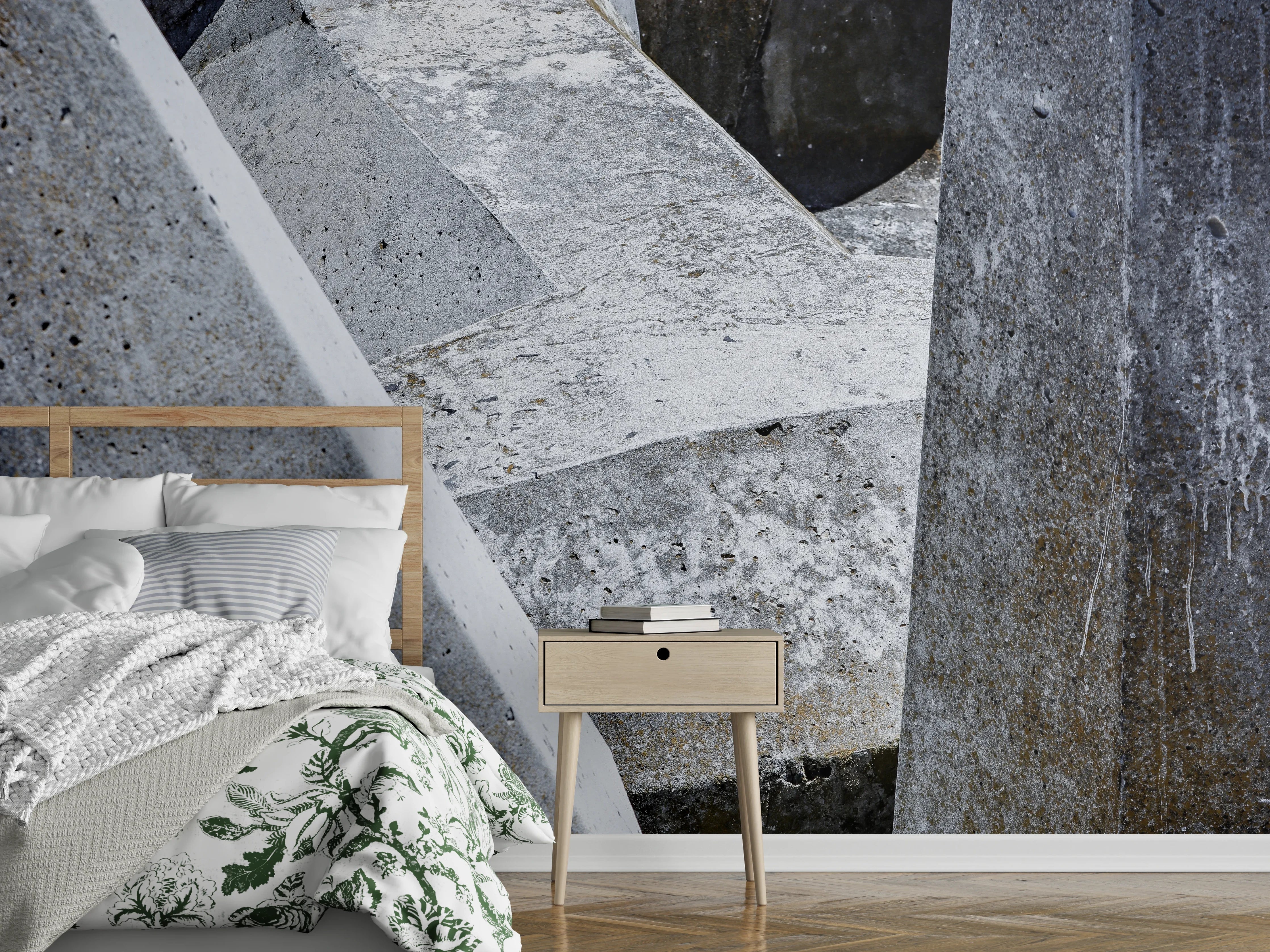 Wandverkleidung Schlafzimmer - Betonstelen abstrakt monochrom Wanddekor
