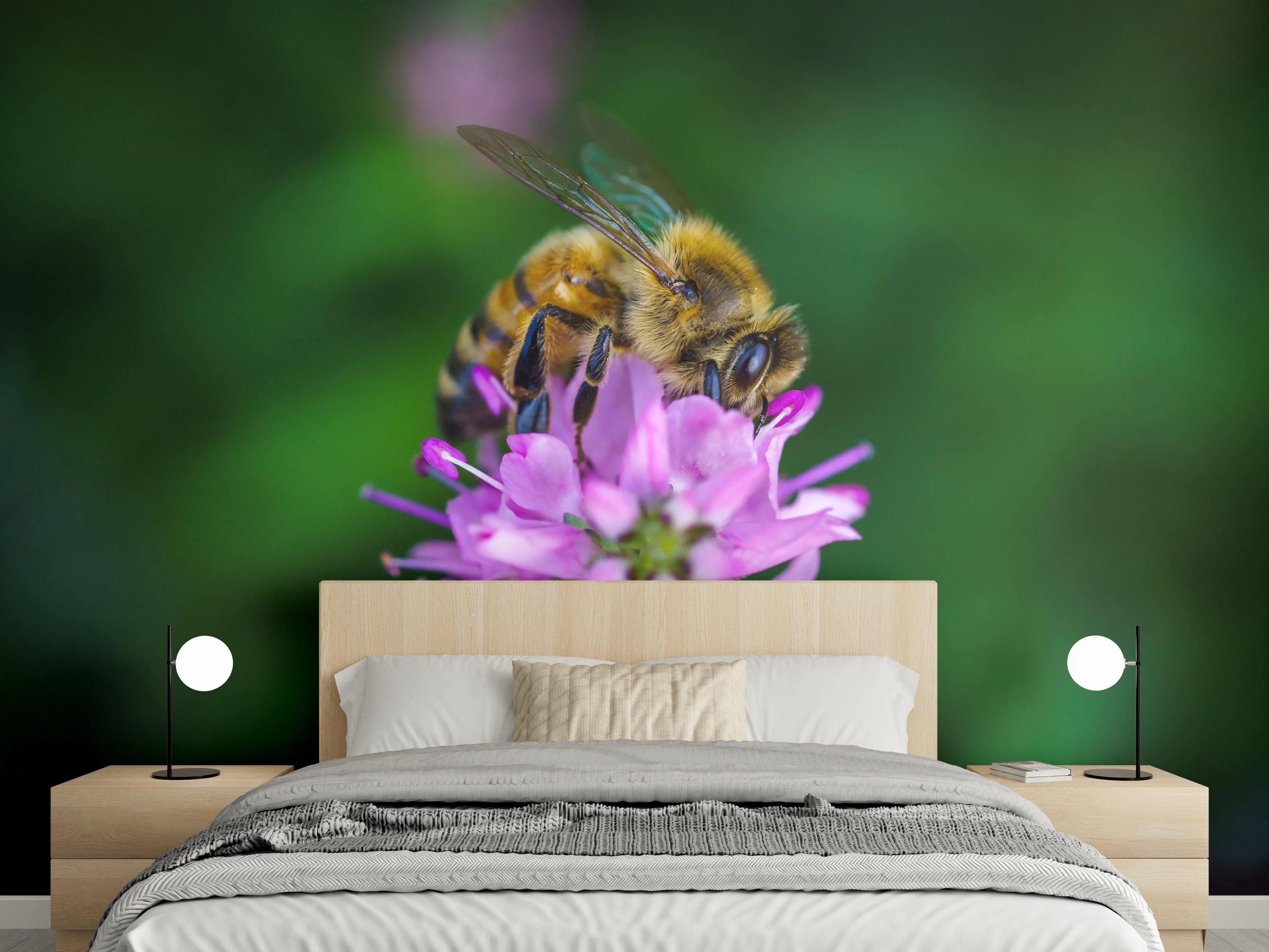 Wandverkleidung Schlafzimmer - Biene auf lila Blüte