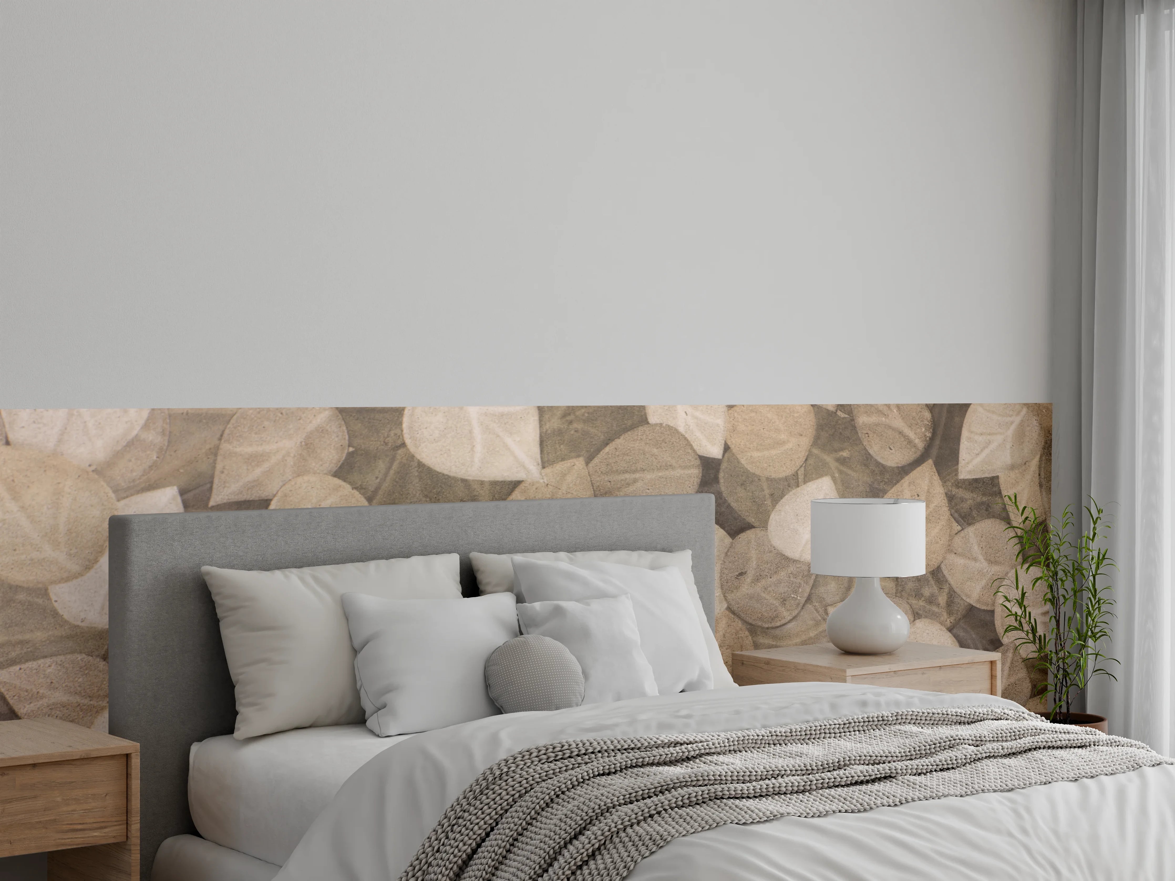 Wandverkleidung Schlafzimmer - Blätter-Muster in Naturtönen