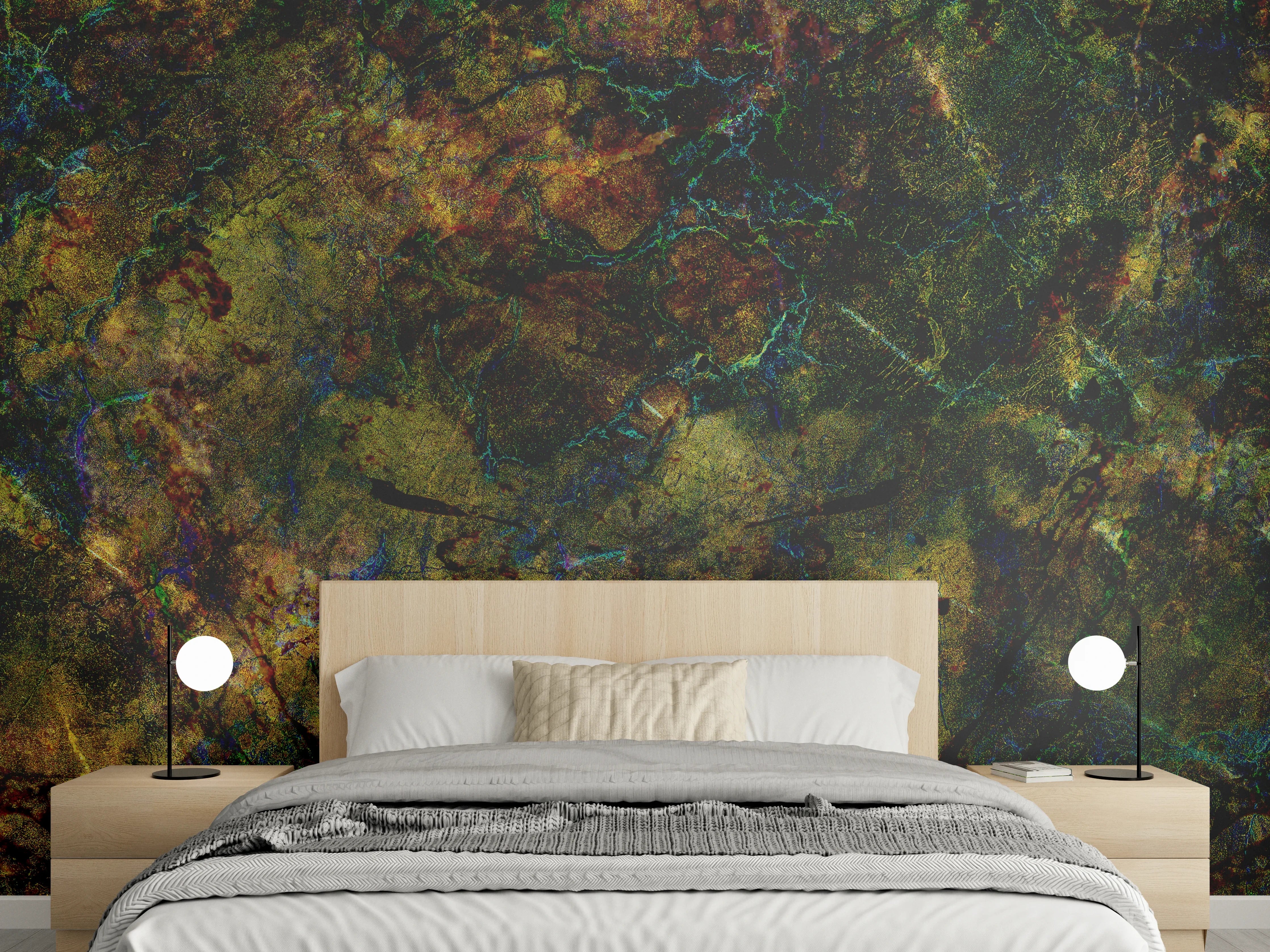 Wandverkleidung Schlafzimmer - Blätterreihe im Herbst mit warmen Farbtönen