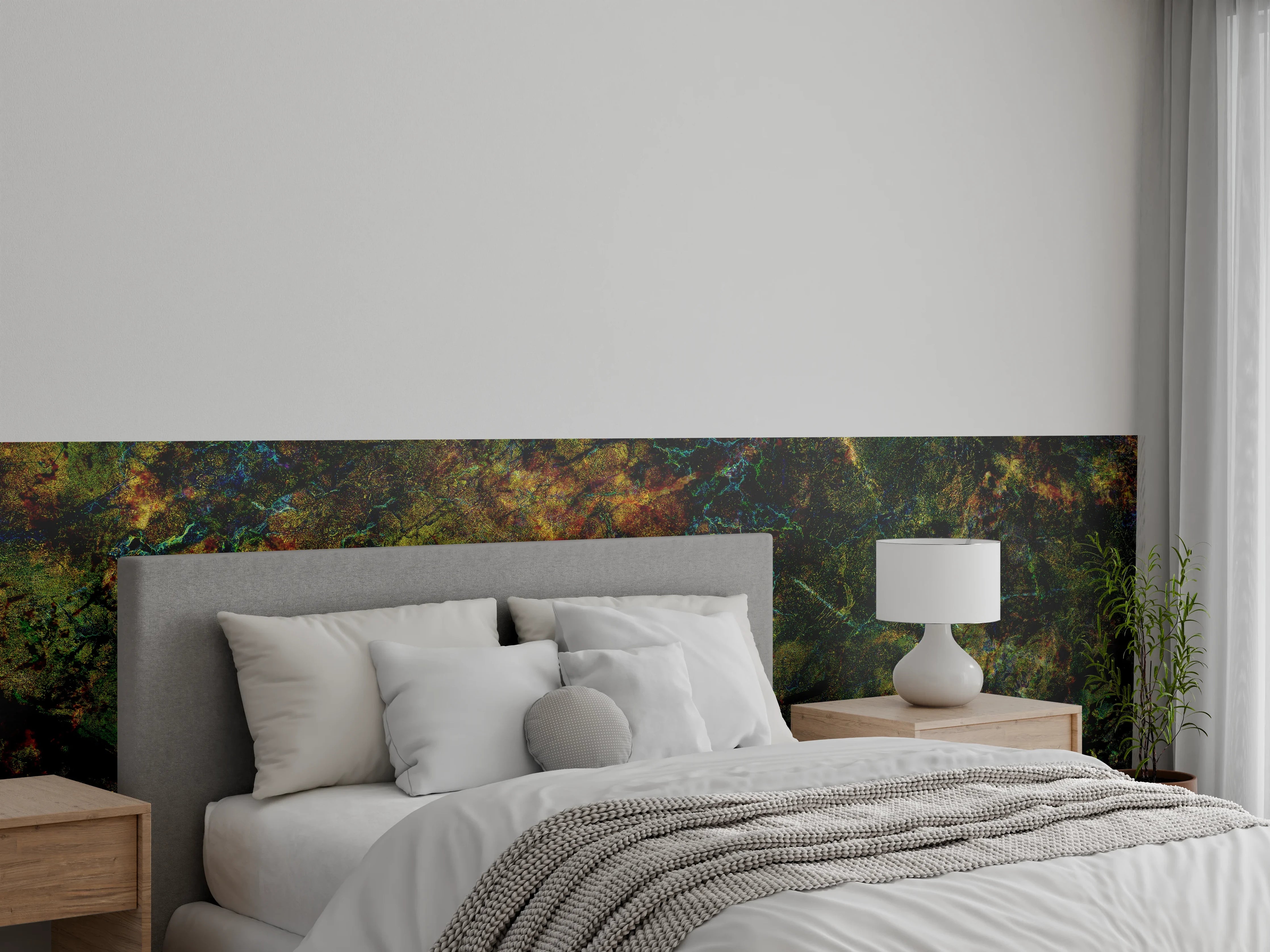 Wandverkleidung Schlafzimmer - Blätterreihe im Herbst mit warmen Farbtönen