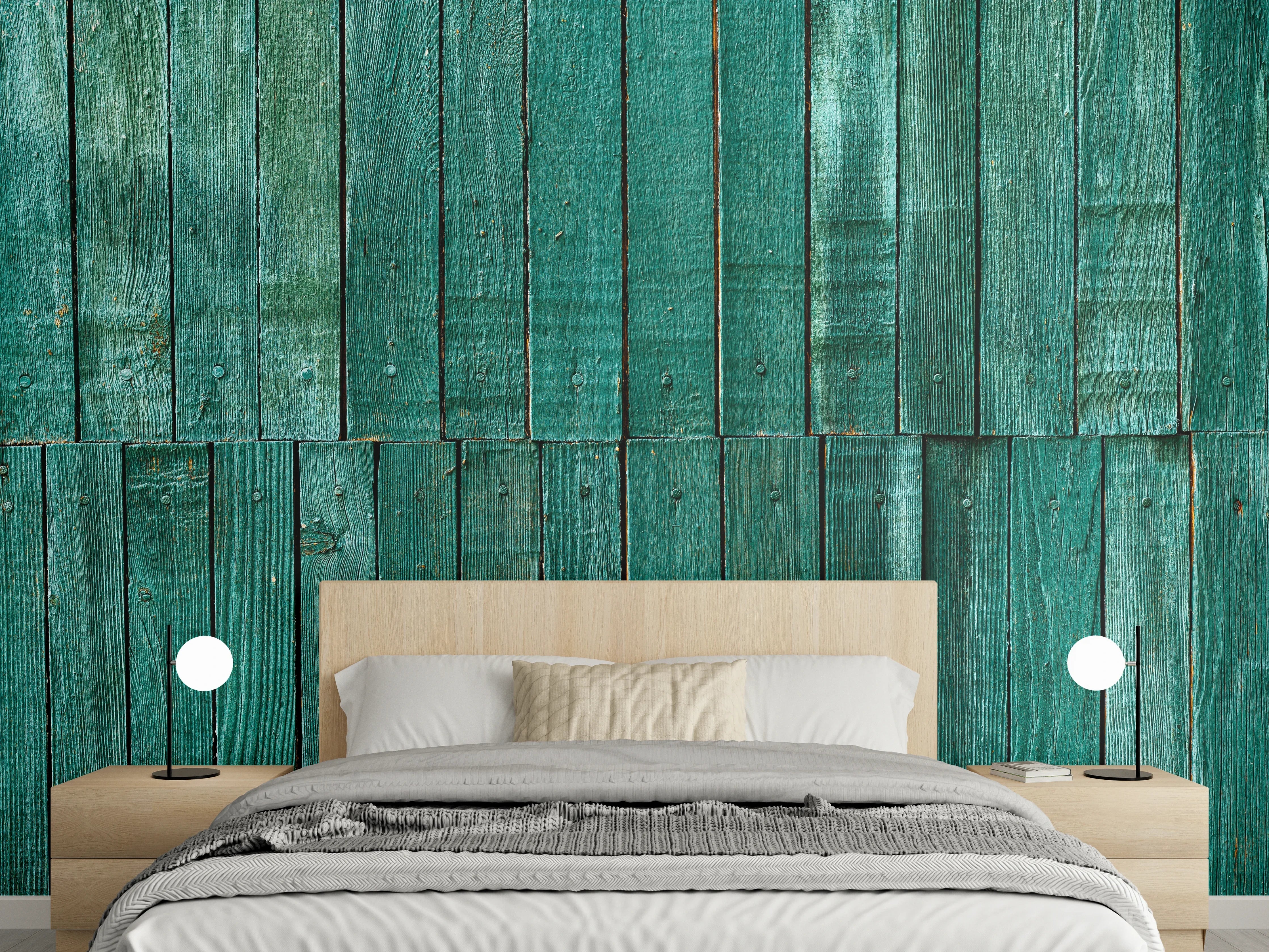 Wandverkleidung Schlafzimmer - Bläuliche Holzbretter