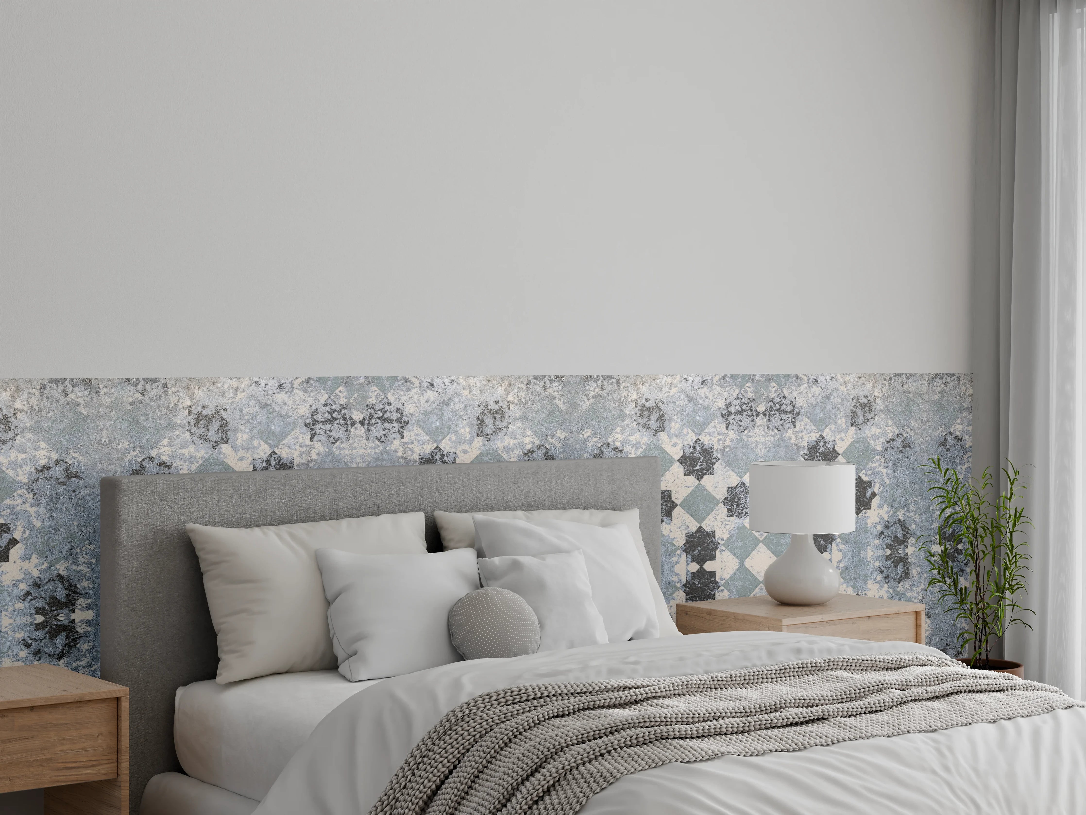 Wandverkleidung Schlafzimmer - Bläuliche Vintage Wandmuster
