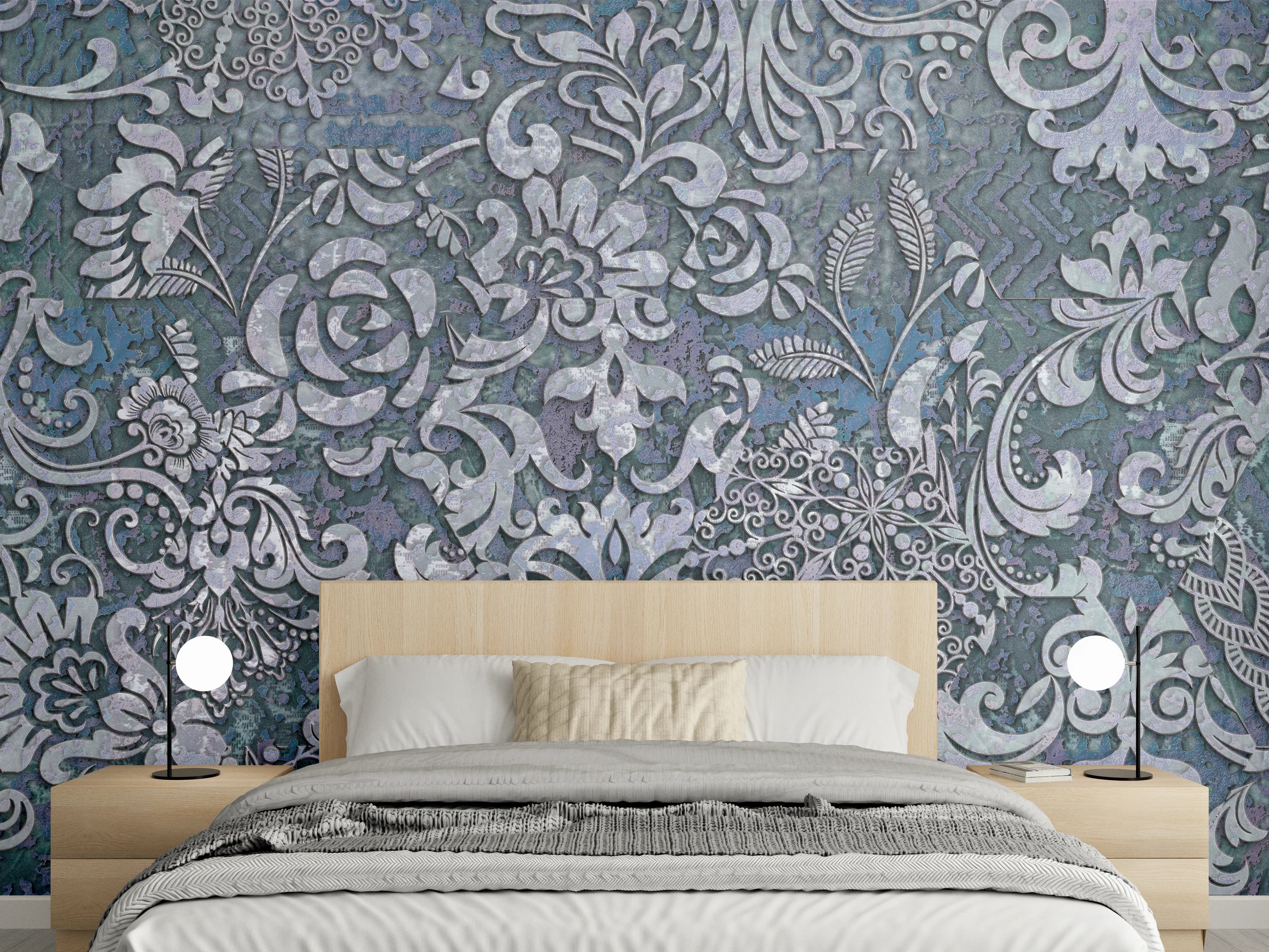 Wandverkleidung Schlafzimmer - Blau-Grau Vintage Kunst