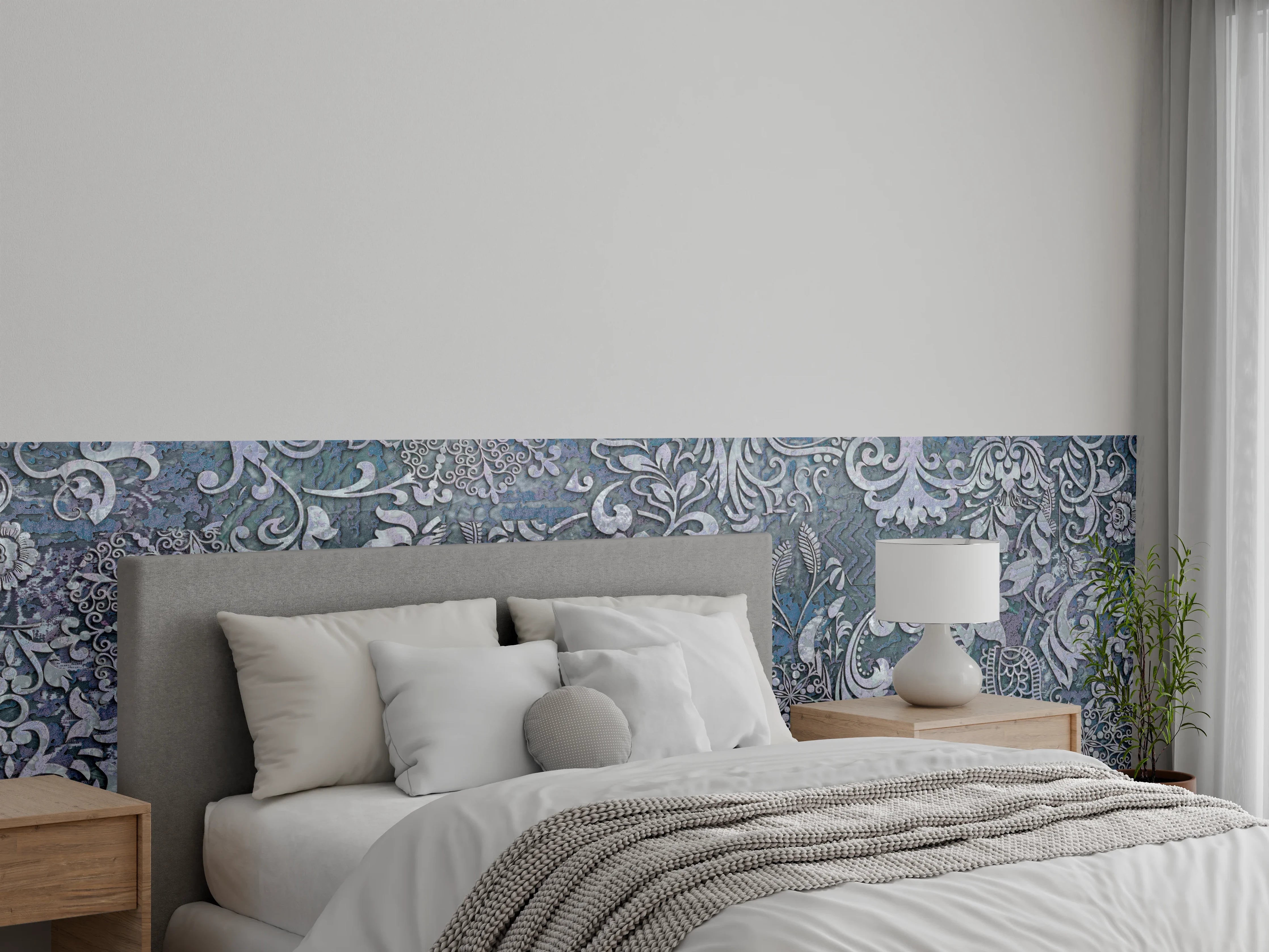 Wandverkleidung Schlafzimmer - Blau-Grau Vintage Kunst