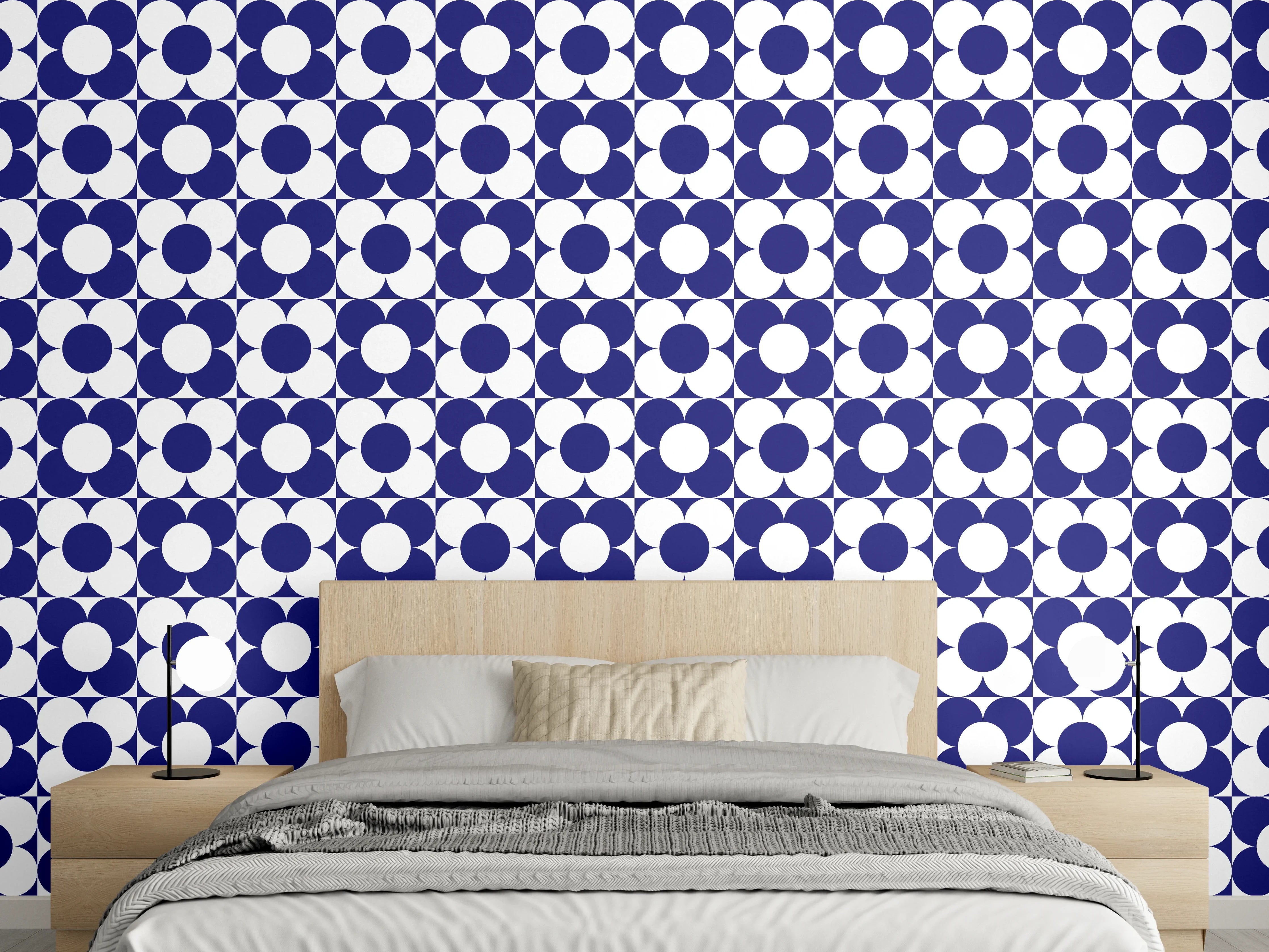 Wandverkleidung Schlafzimmer - Blau-Graue Linien im weißen Spiel