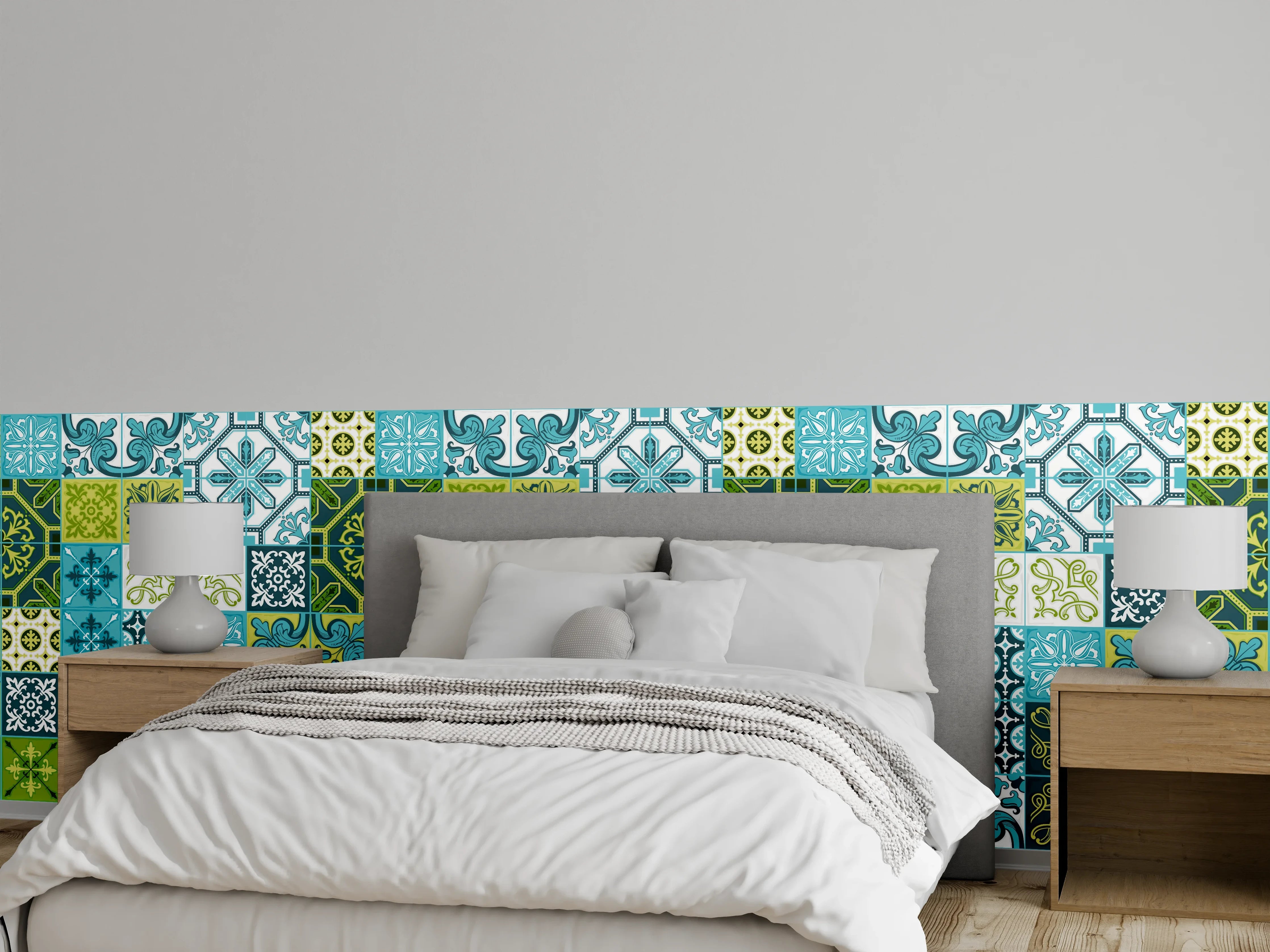 Wandverkleidung Schlafzimmer - Blau-Grüne Deko-Fliesen