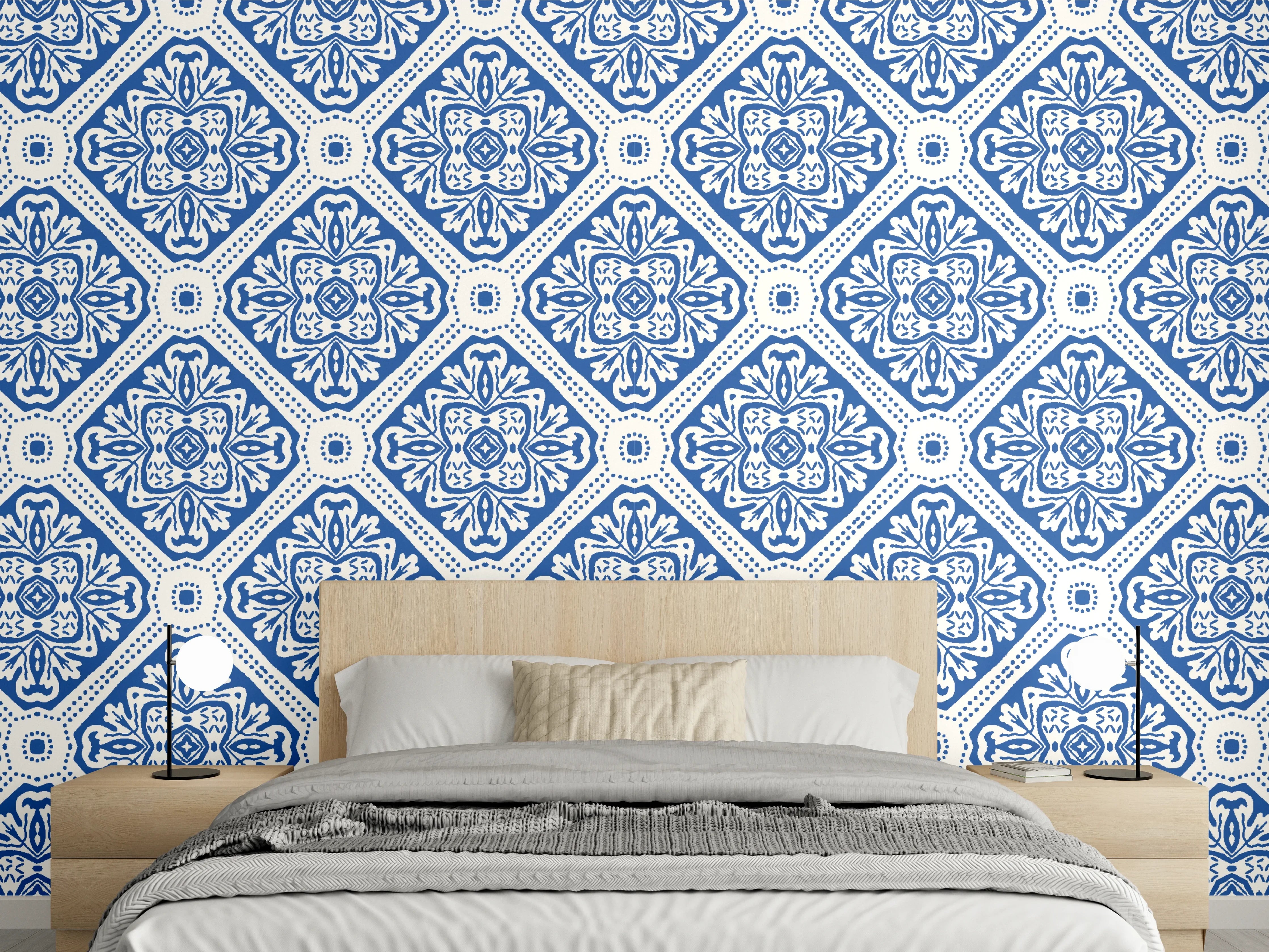 Wandverkleidung Schlafzimmer - Blau-Weißes Grafikmuster