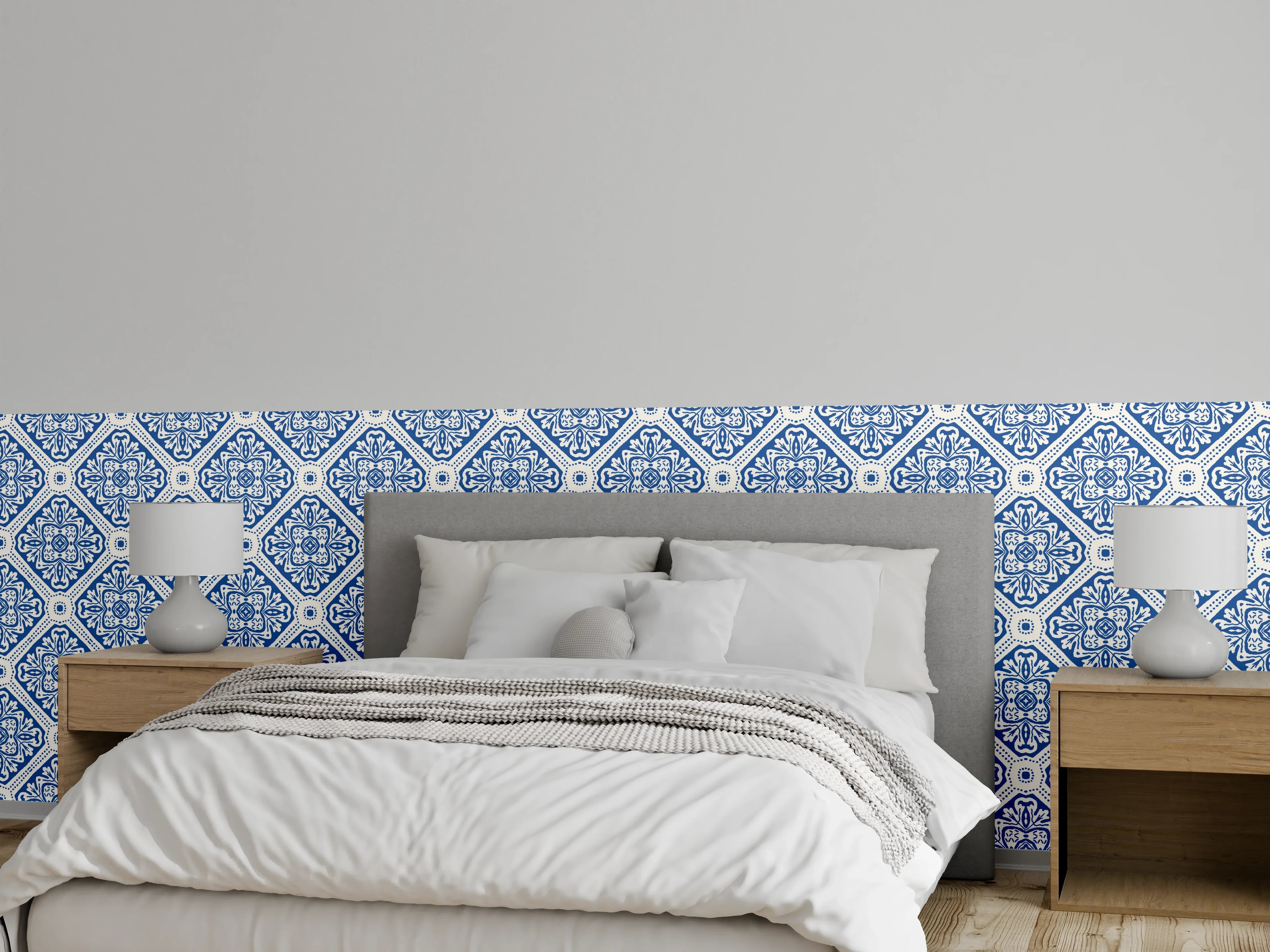 Wandverkleidung Schlafzimmer - Blau-Weißes Grafikmuster