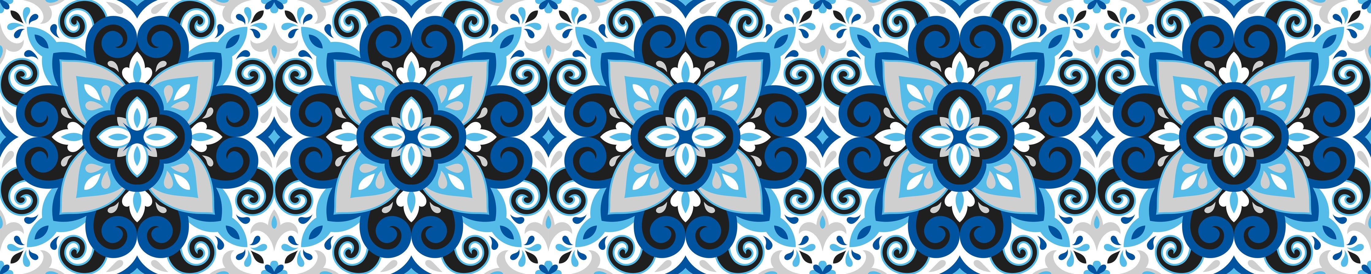 Wandverkleidung Schlafzimmer-Blau-Weißes Mandala Fliesenmuster