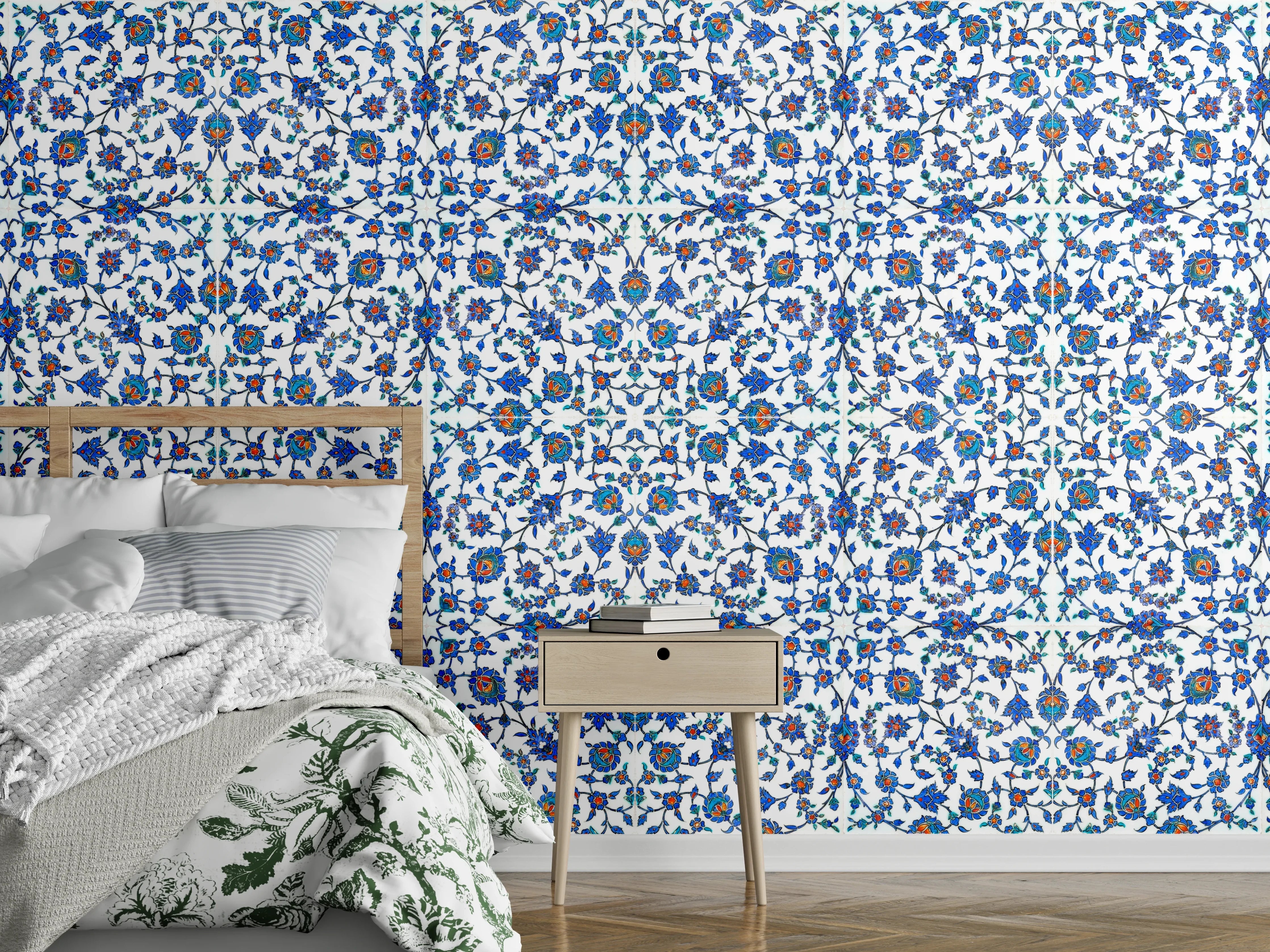 Wandverkleidung Schlafzimmer - Blau-Weißes Musterdesign