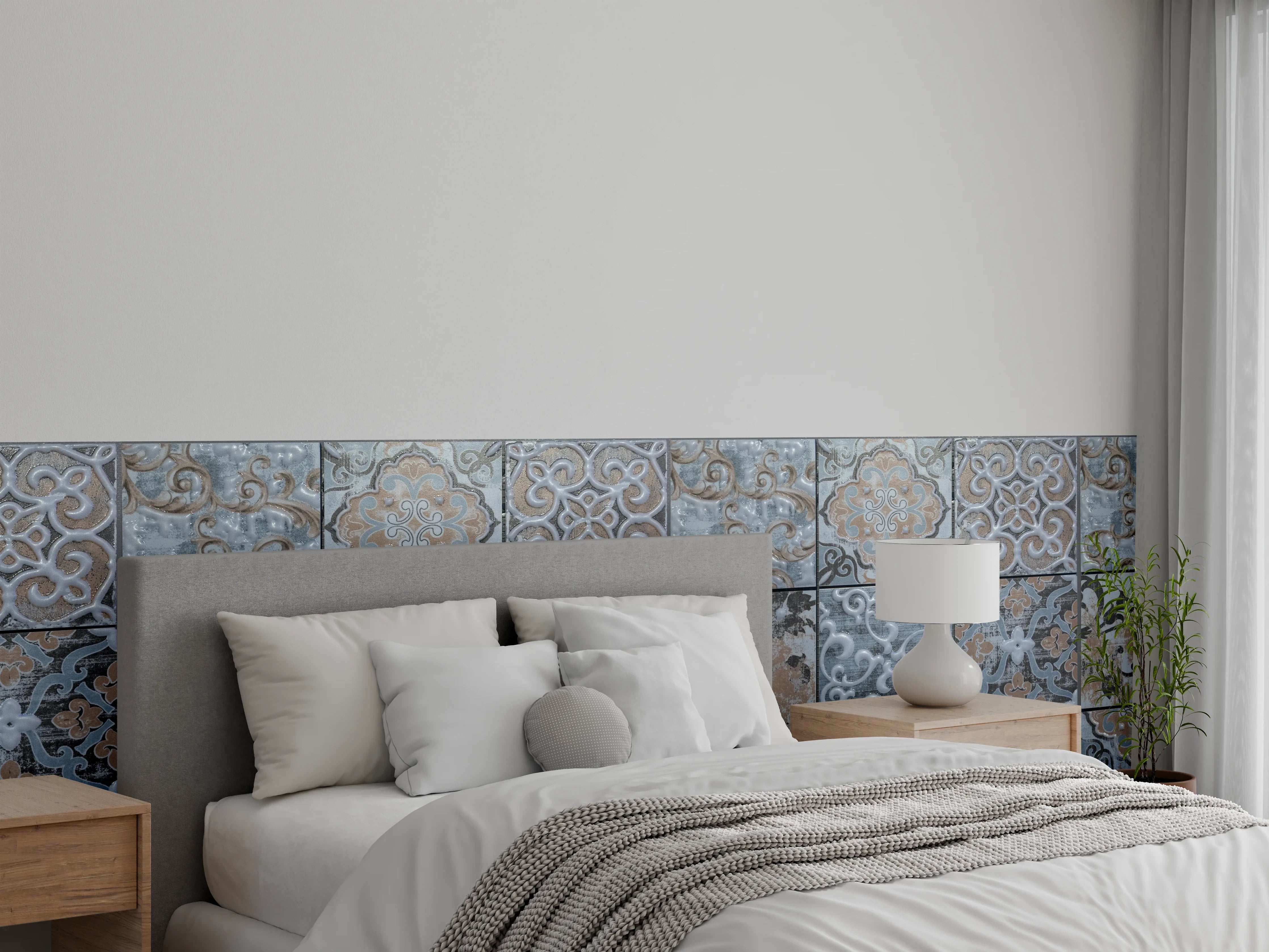 Wandverkleidung Schlafzimmer - Blau geometrische Mosaik Fliesen