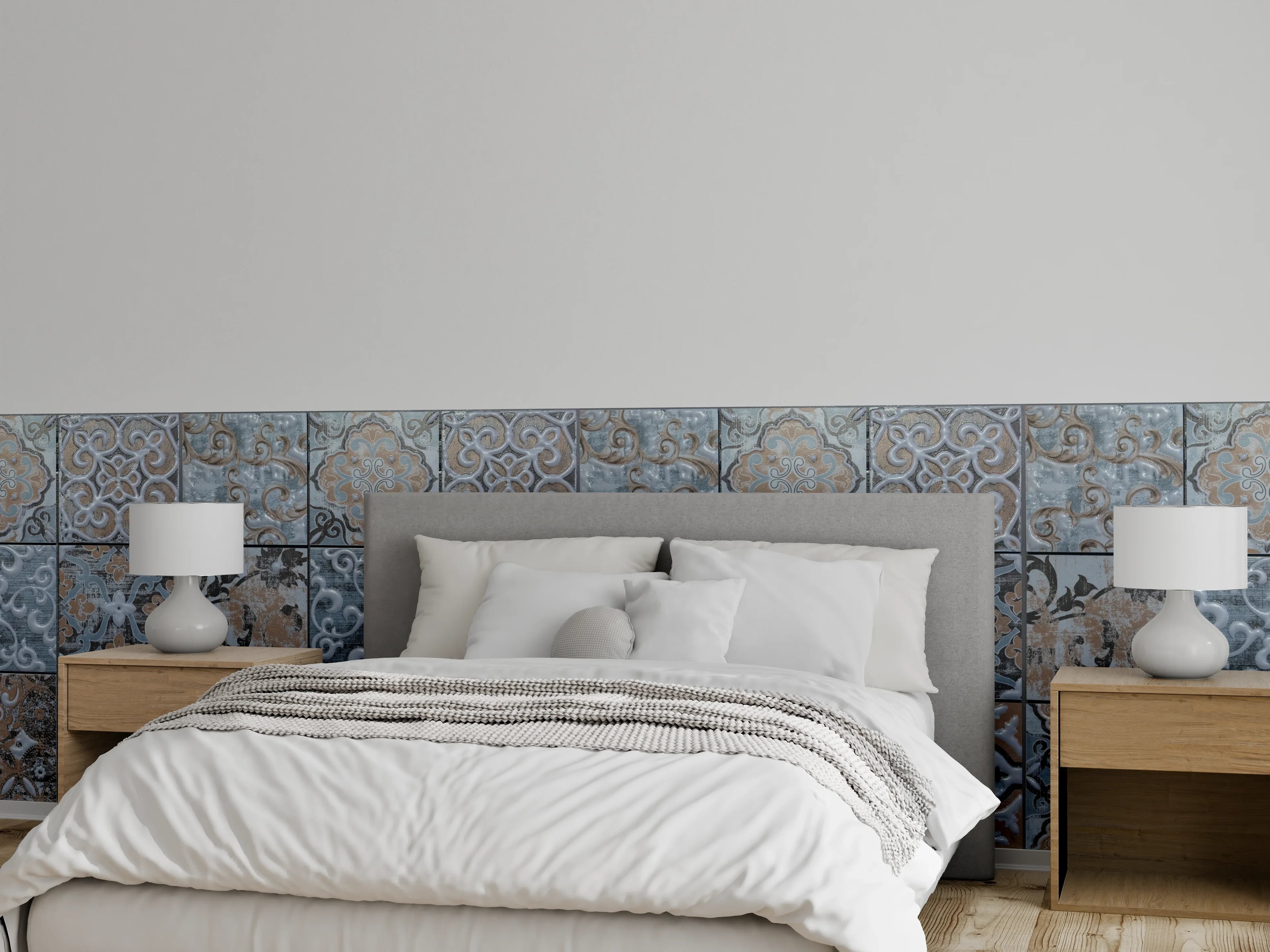 Wandverkleidung Schlafzimmer - Blau geometrische Mosaik Fliesen