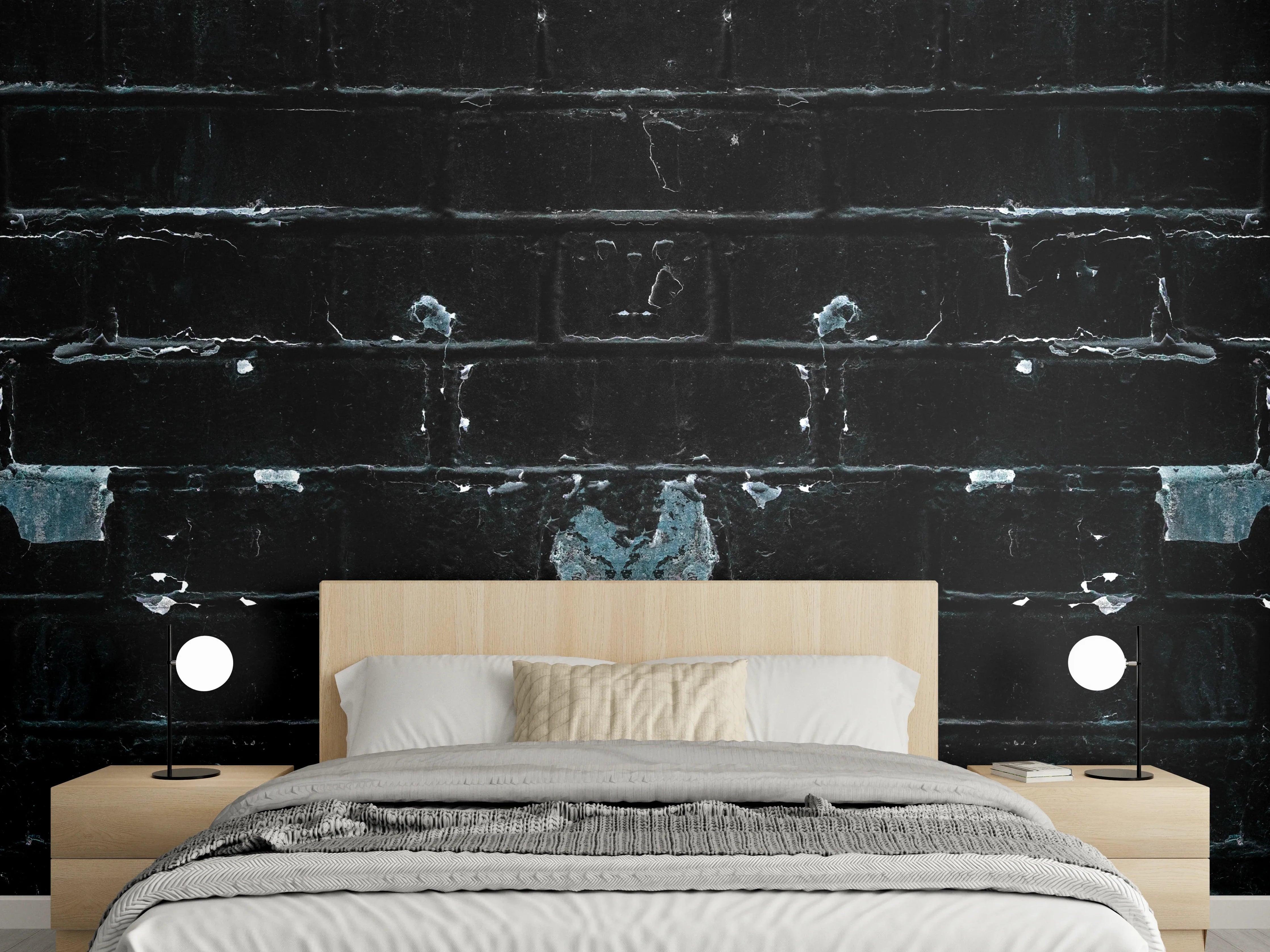 Wandverkleidung Schlafzimmer - Blau schwarz beschädigte Ziegelwand