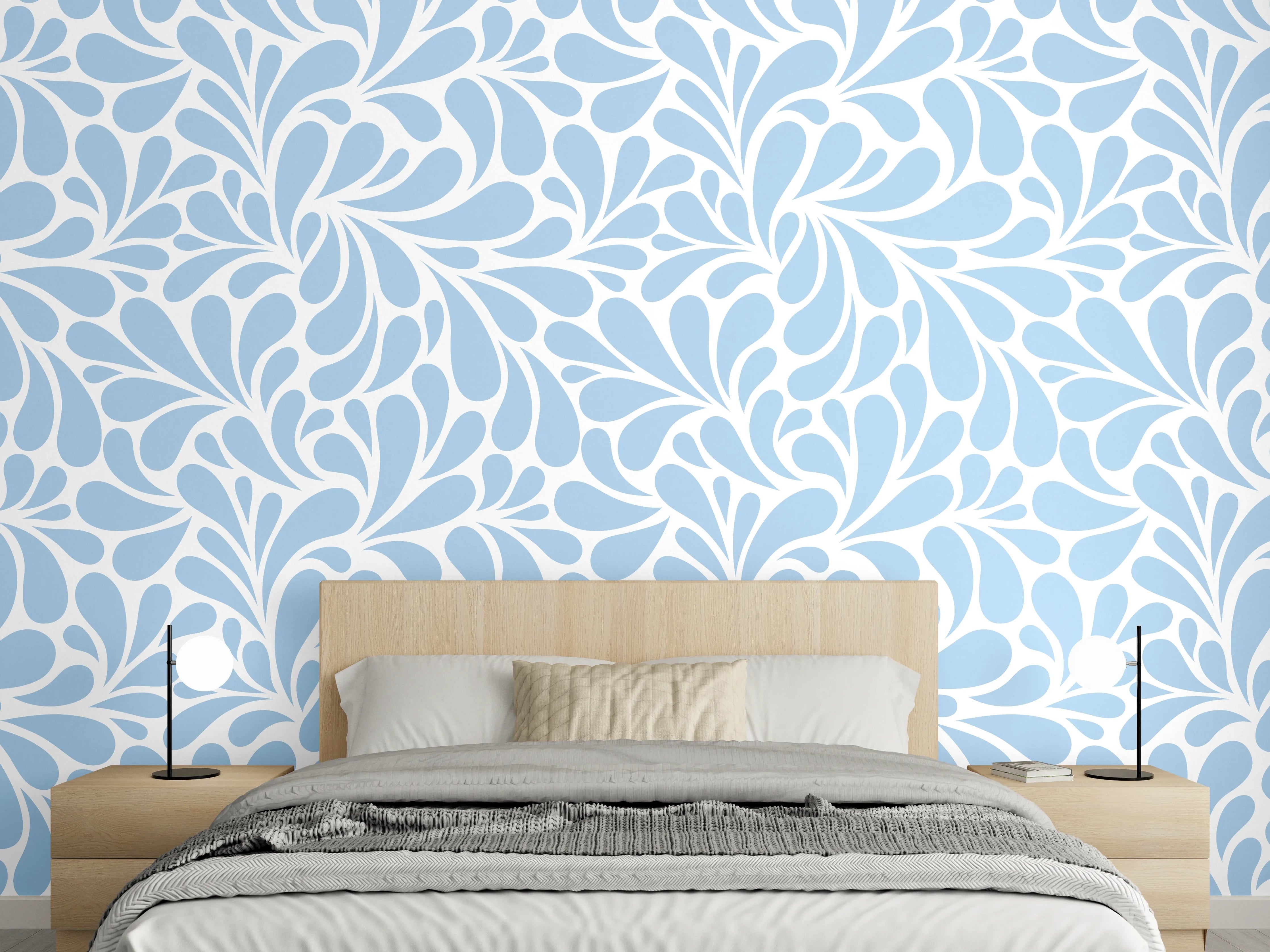 Wandverkleidung Schlafzimmer - Blau-weißes Ornament-Muster modern