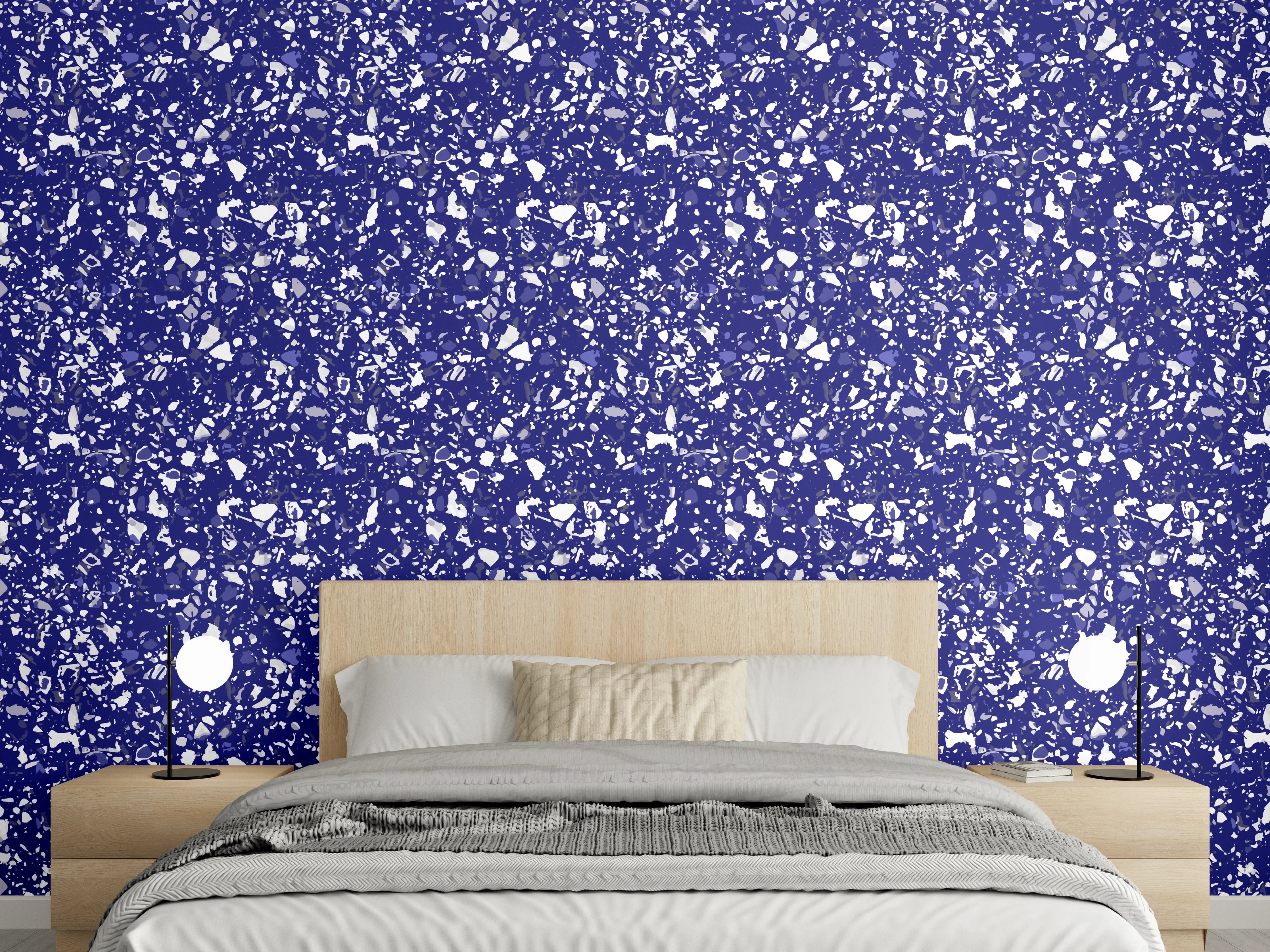Wandverkleidung Schlafzimmer - Blau-weißes abstraktes Muster
