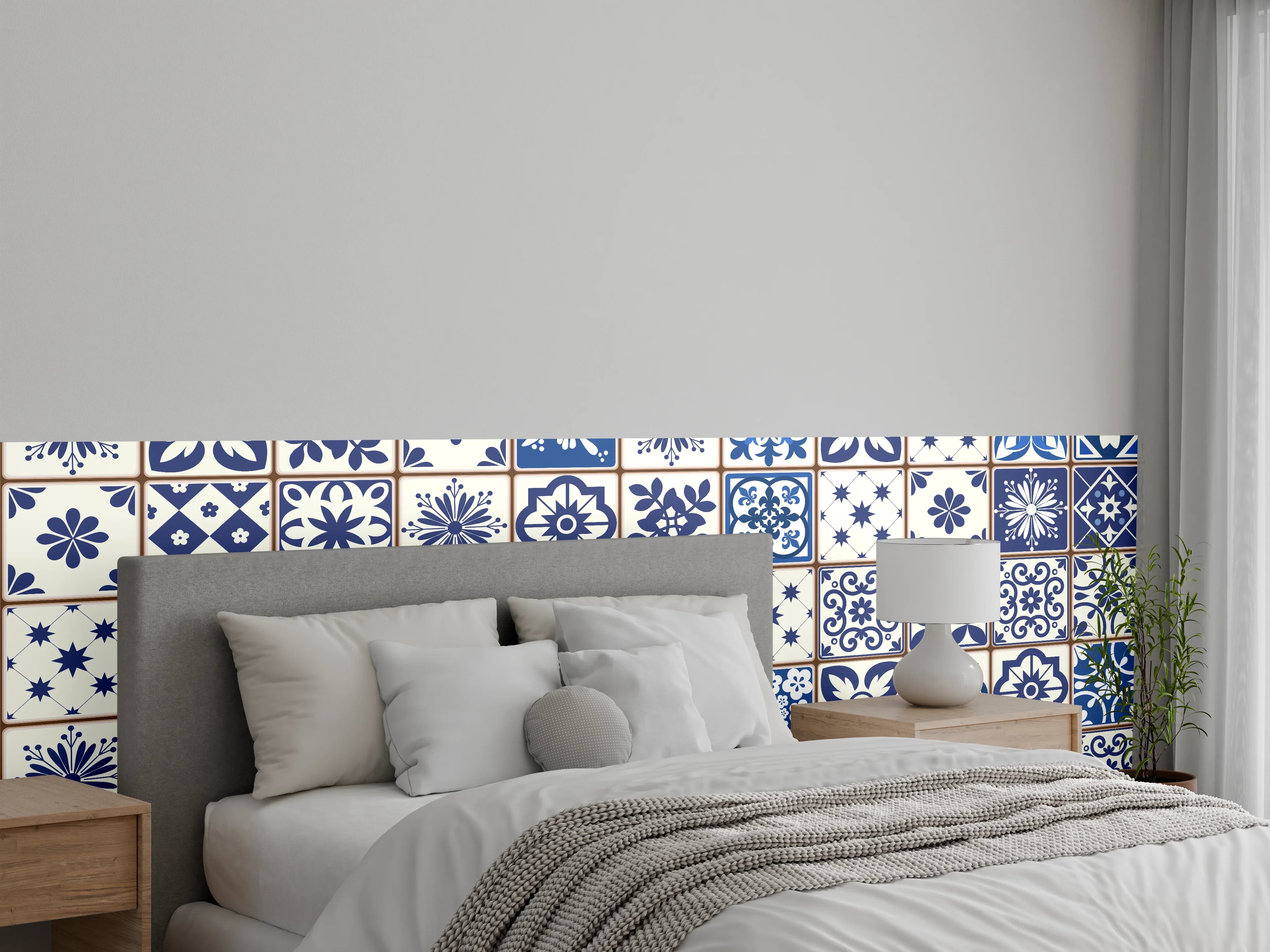 Wandverkleidung Schlafzimmer - Blaue Keramik-Fliesen Muster