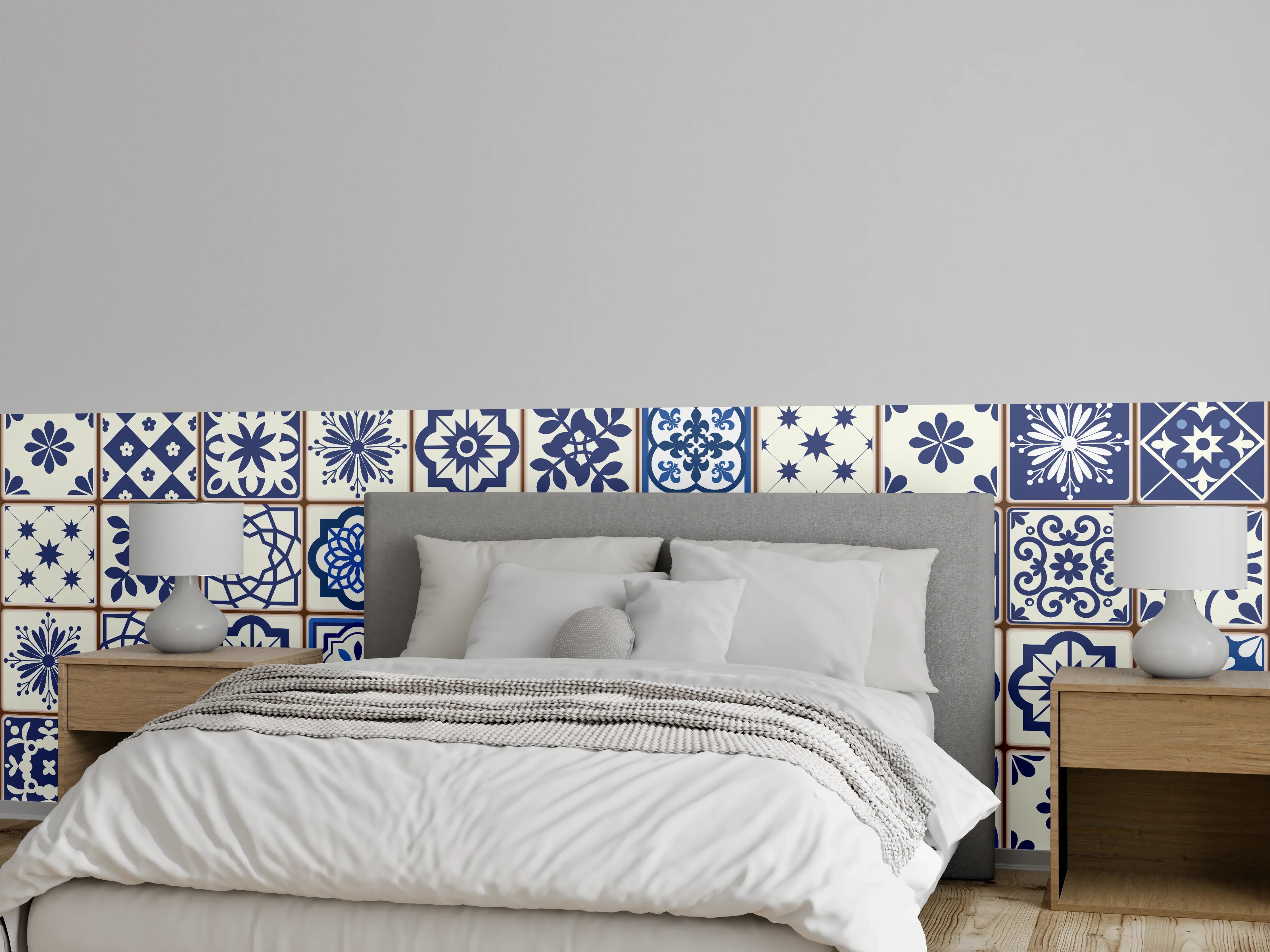 Wandverkleidung Schlafzimmer - Blaue Keramik-Fliesen Muster