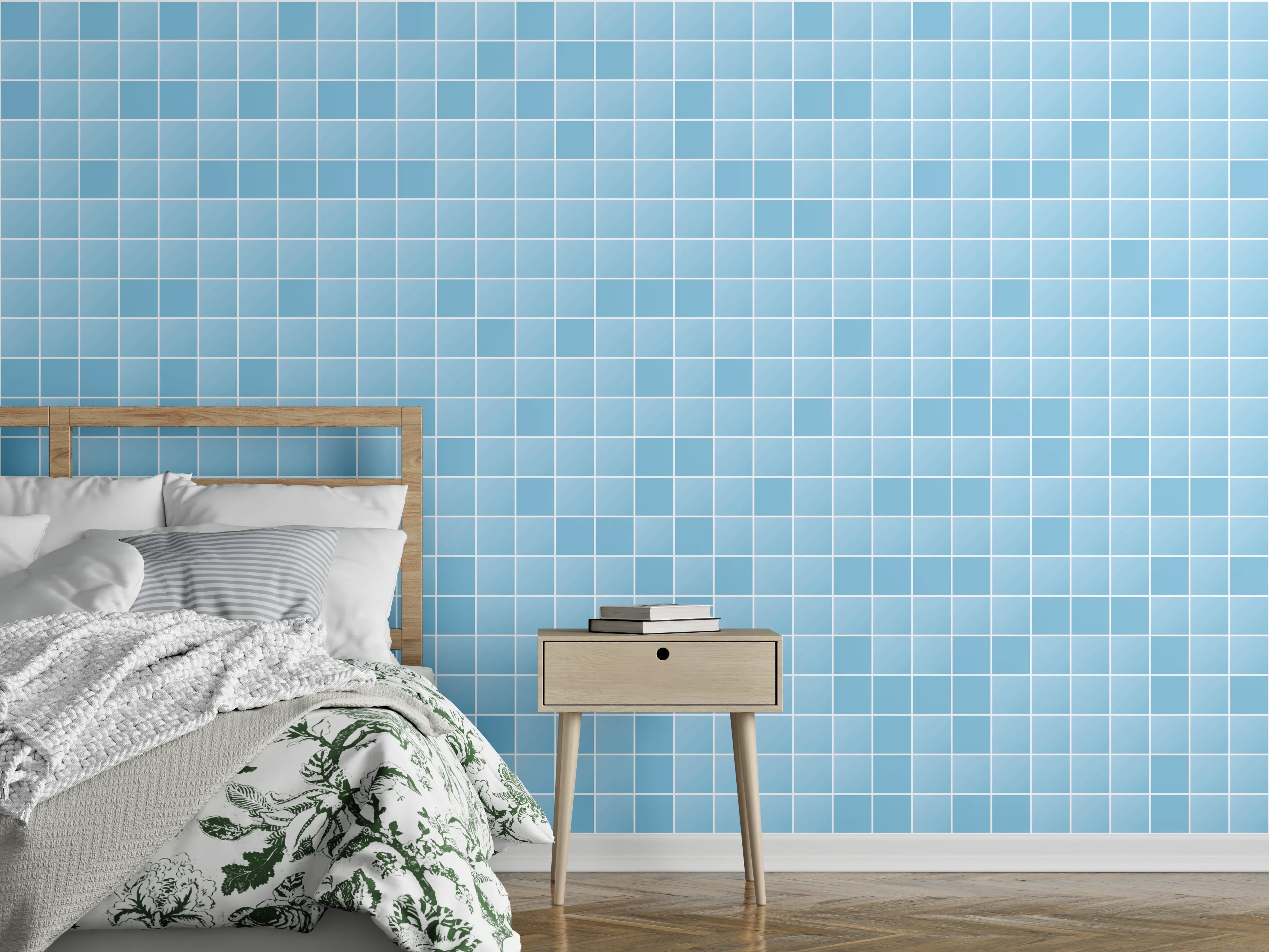 Wandverkleidung Schlafzimmer - Blaue Musterstruktur