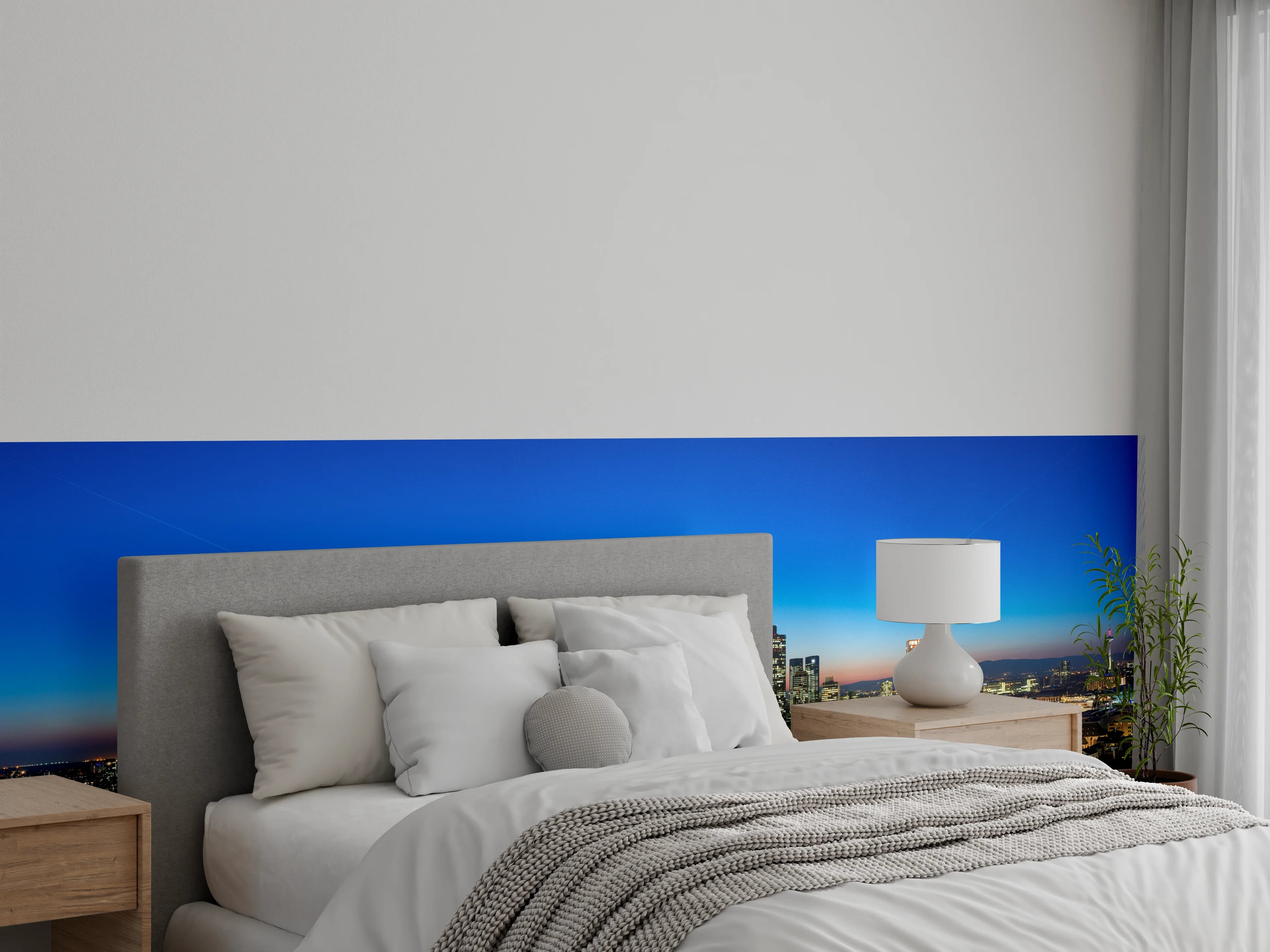 Wandverkleidung Schlafzimmer - Blaue Skyline bei Abenddämmerung
