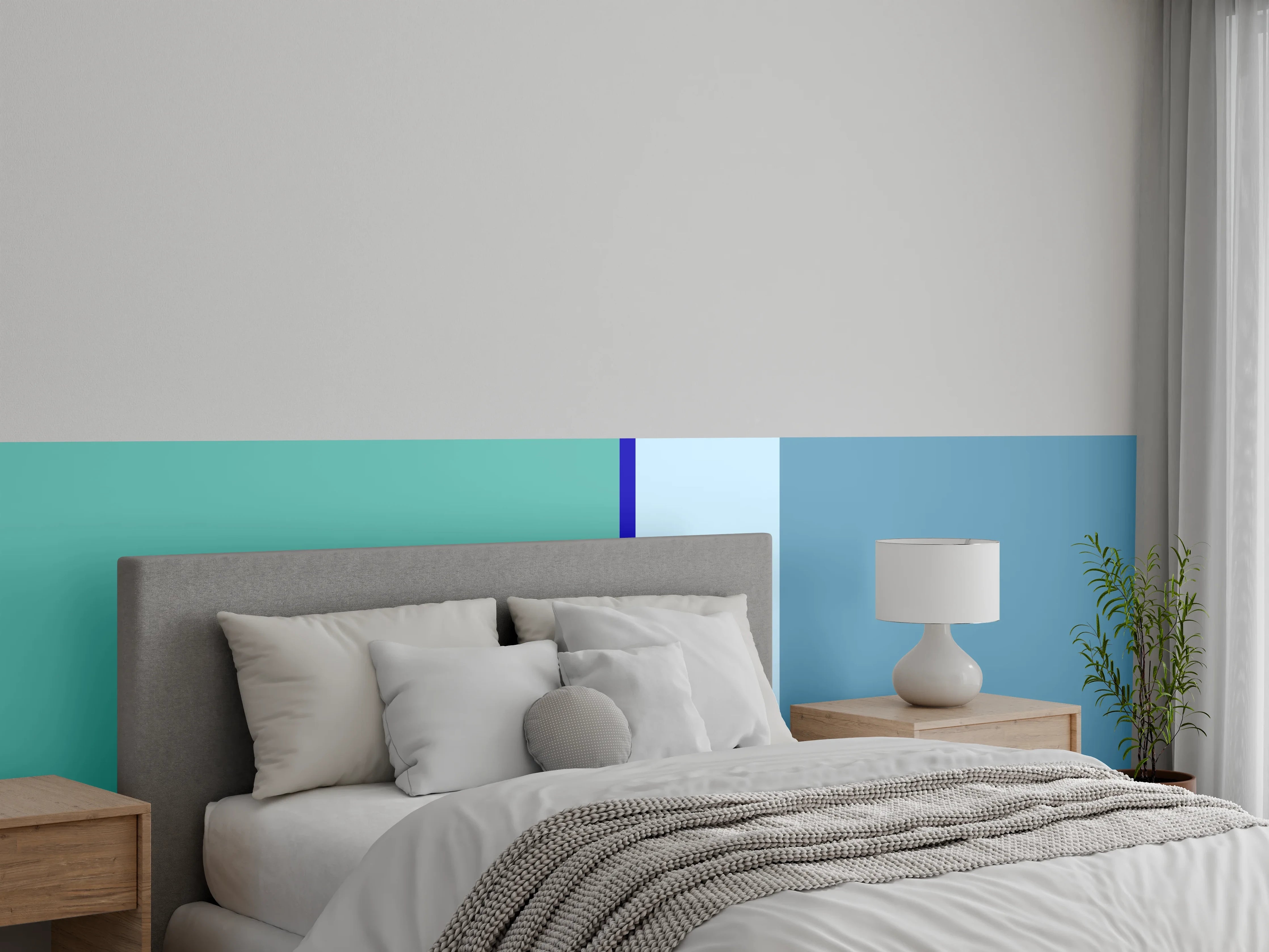 Wandverkleidung Schlafzimmer - Blaue geometrische Muster in Pastellfarben