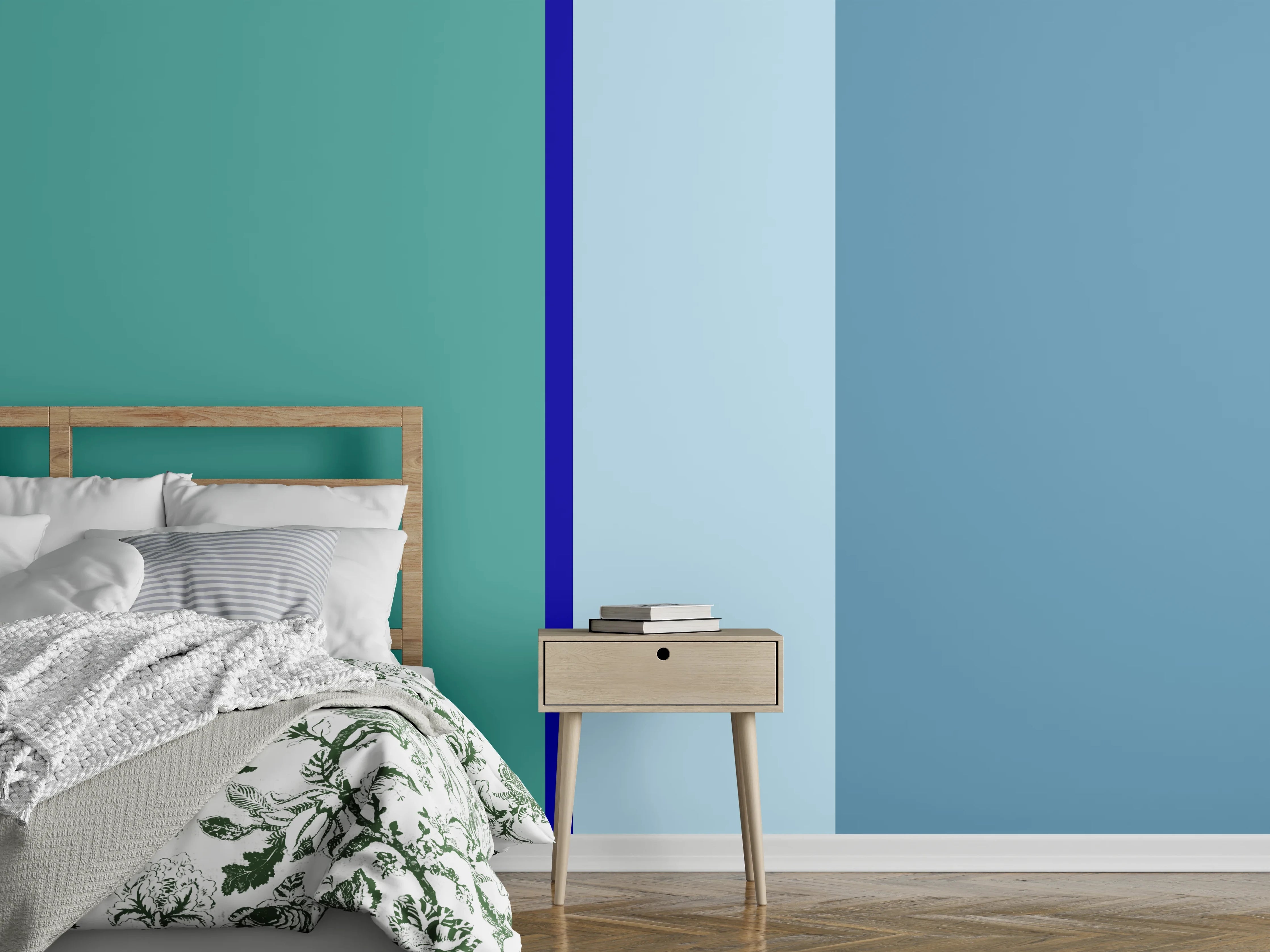 Wandverkleidung Schlafzimmer - Blaue geometrische Muster in Pastellfarben