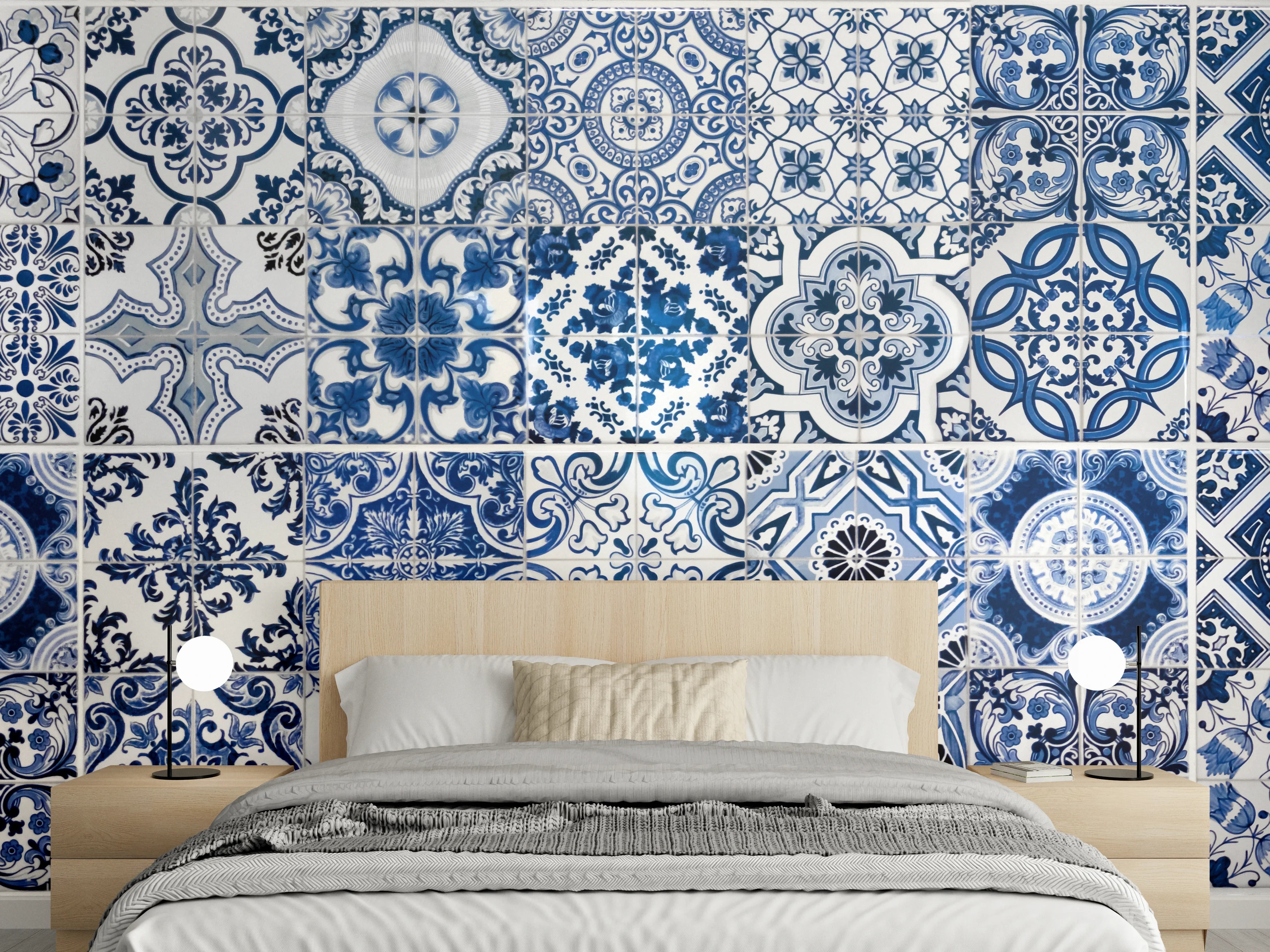 Wandverkleidung Schlafzimmer - Blaue portugiesische Azulejo-Fliesen