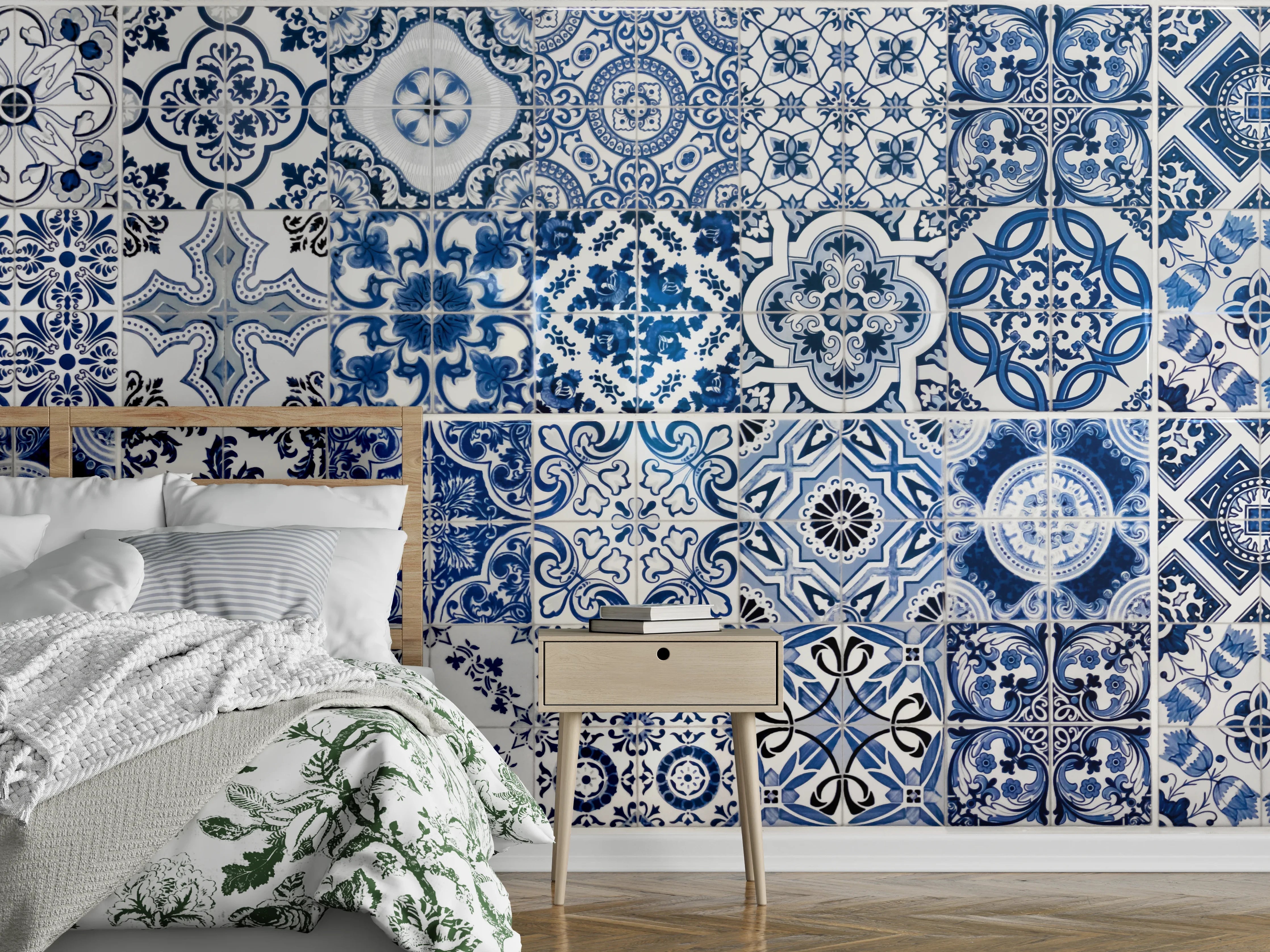 Wandverkleidung Schlafzimmer - Blaue portugiesische Azulejo-Fliesen