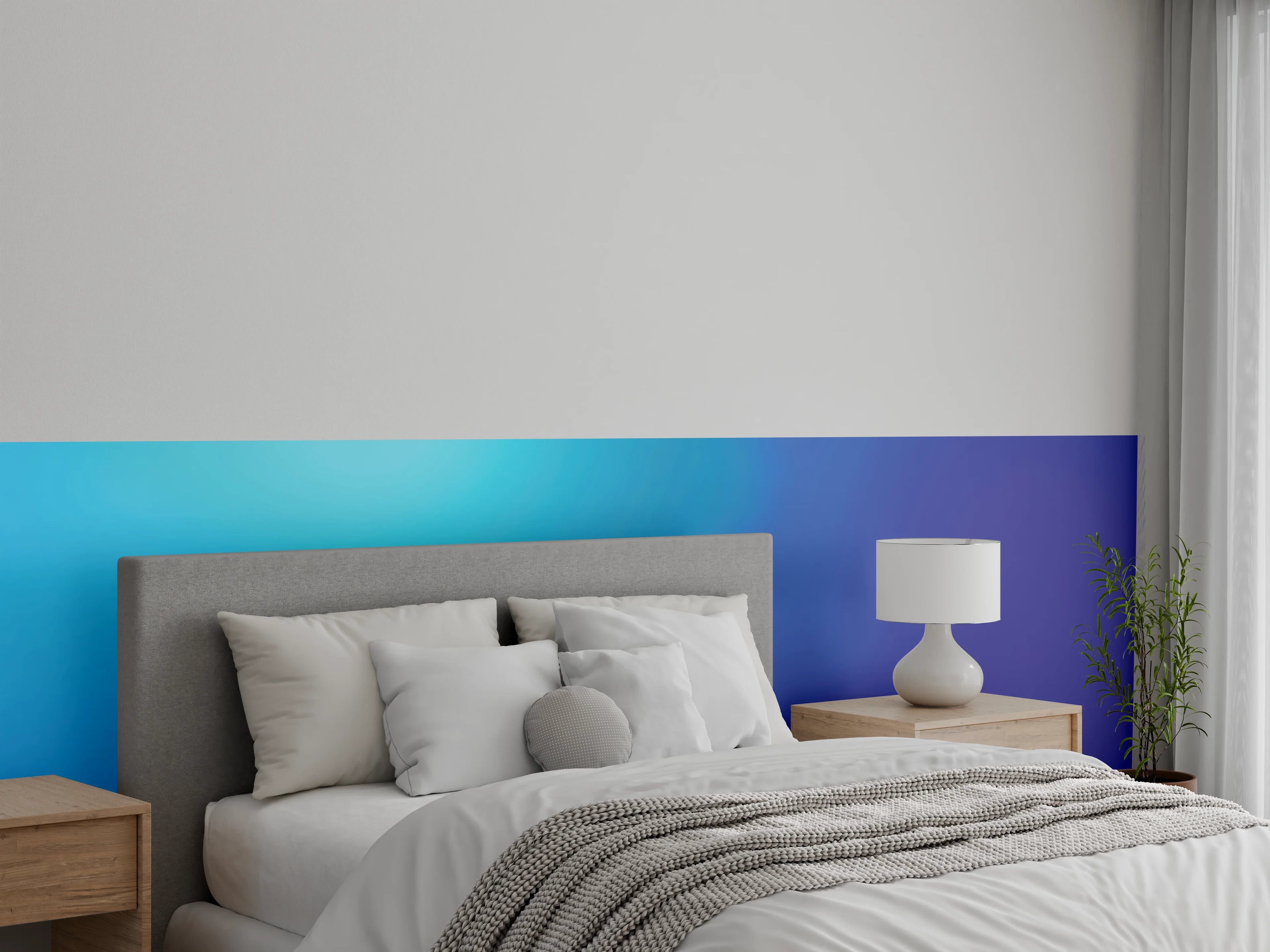 Wandverkleidung Schlafzimmer - Blaues Farbverlauf-Design Deko