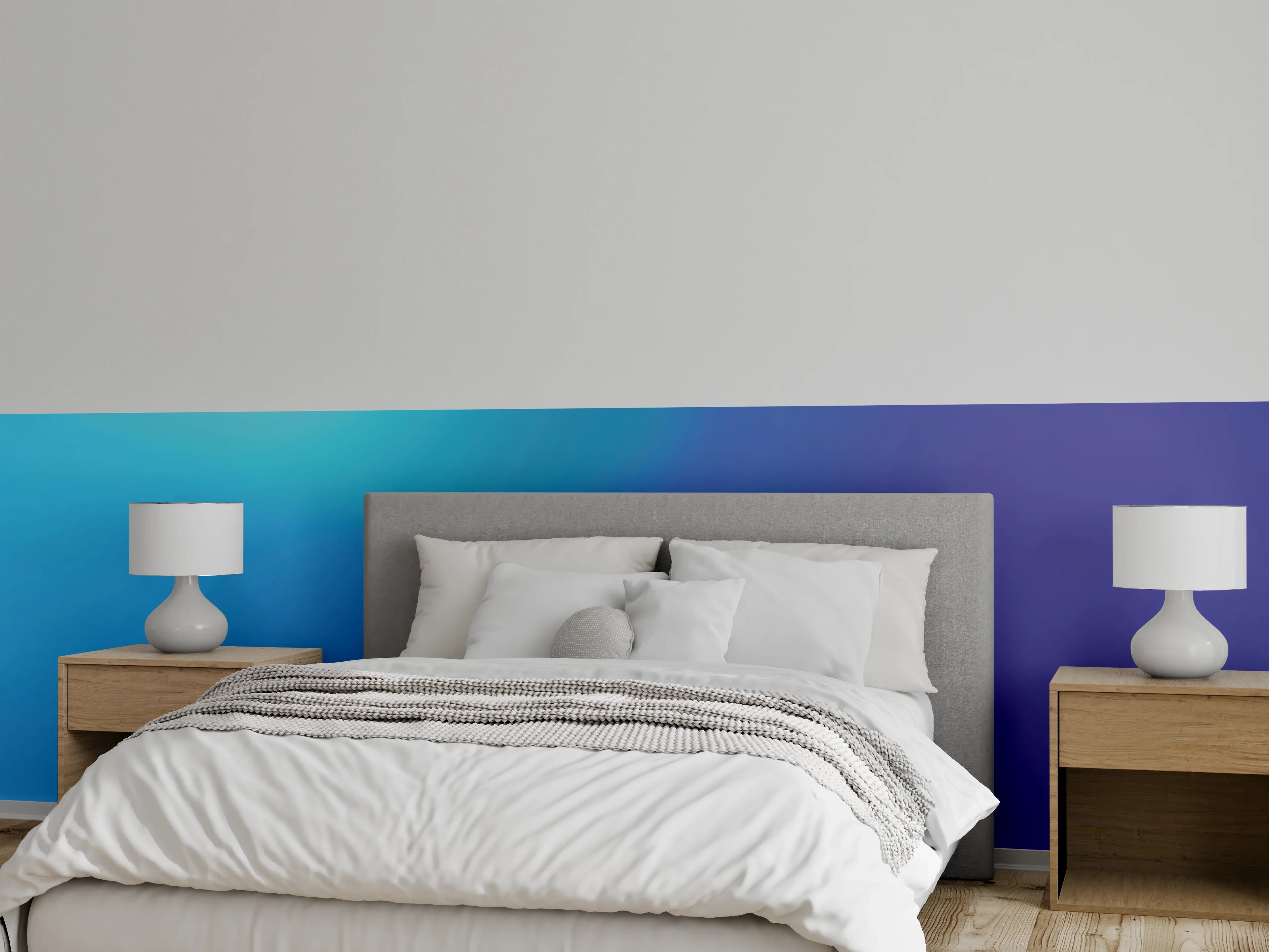 Wandverkleidung Schlafzimmer - Blaues Farbverlauf-Design Deko