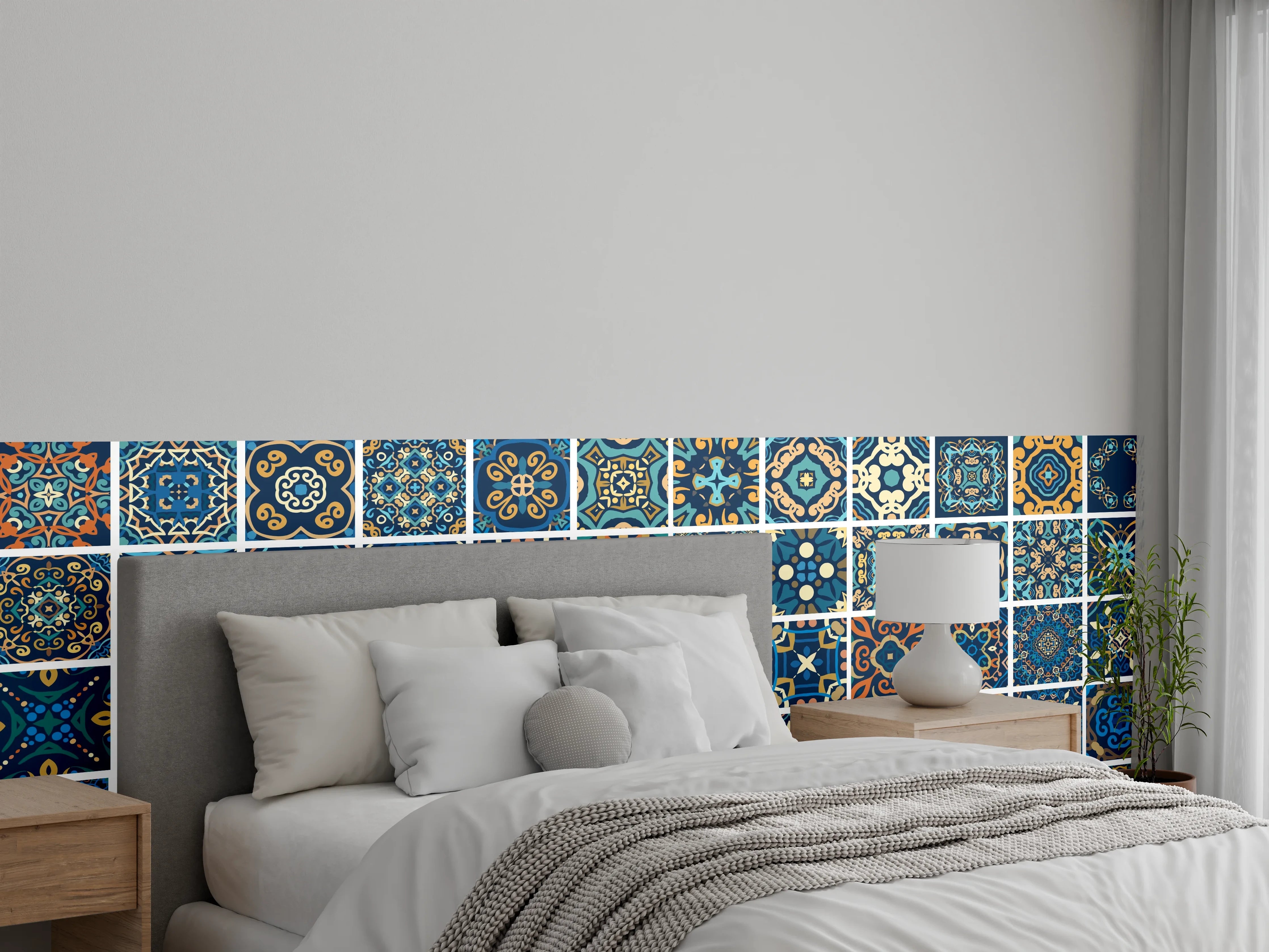 Wandverkleidung Schlafzimmer - Blaues Orientalisches Fliesenmuster