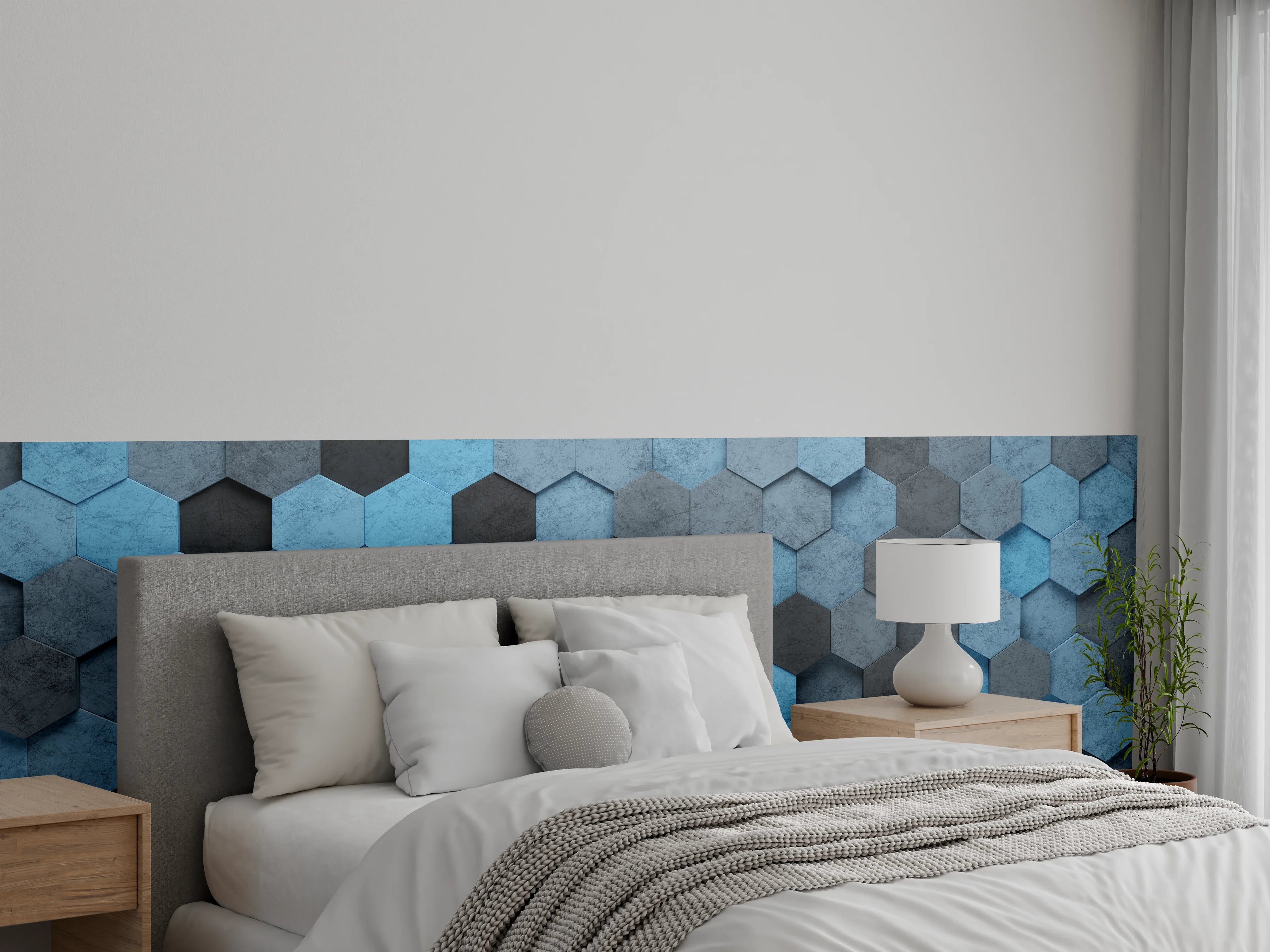 Wandverkleidung Schlafzimmer - Blaues Sechseck 3D Muster