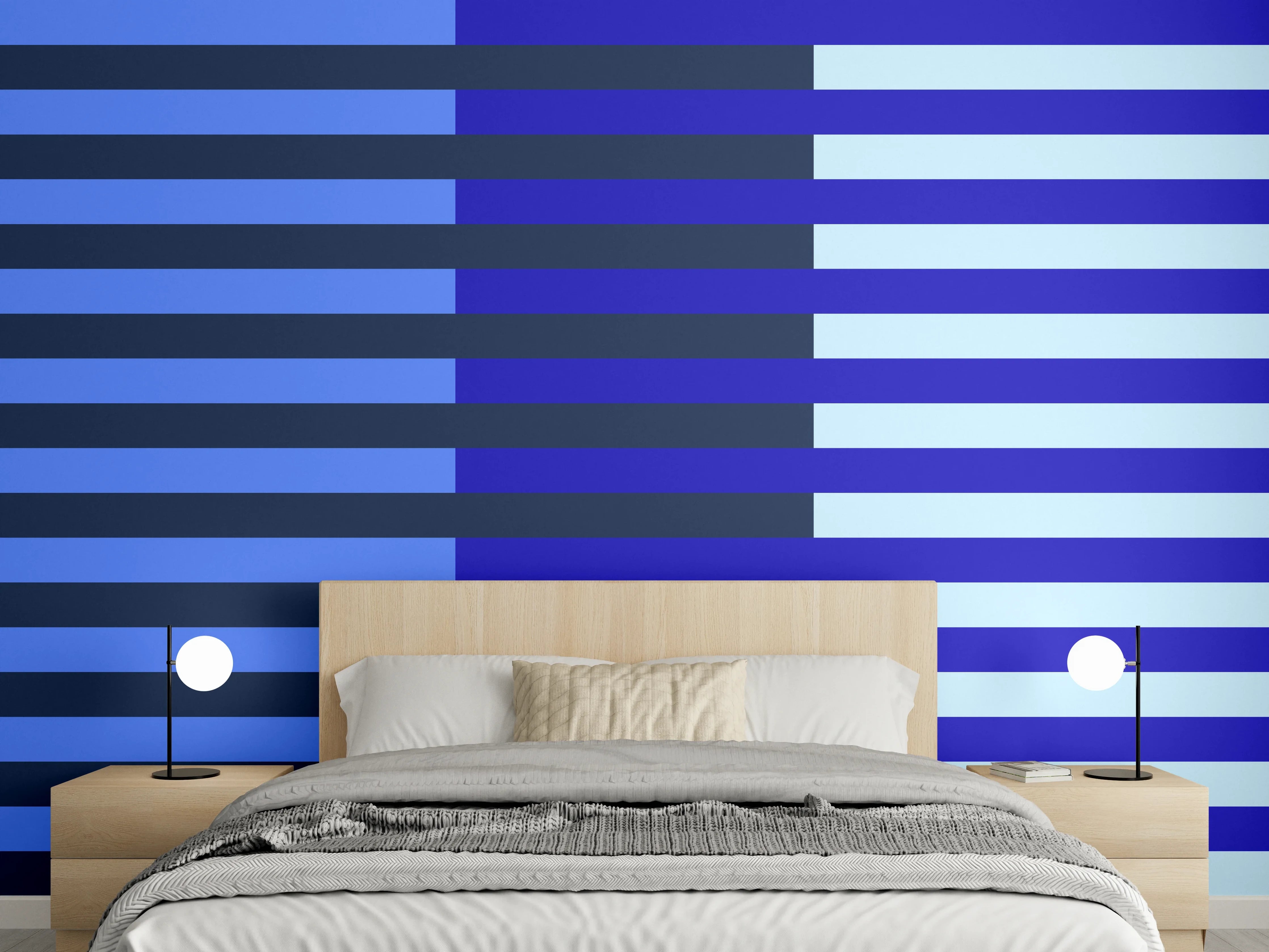 Wandverkleidung Schlafzimmer - Blaugraue Linien auf Weiß