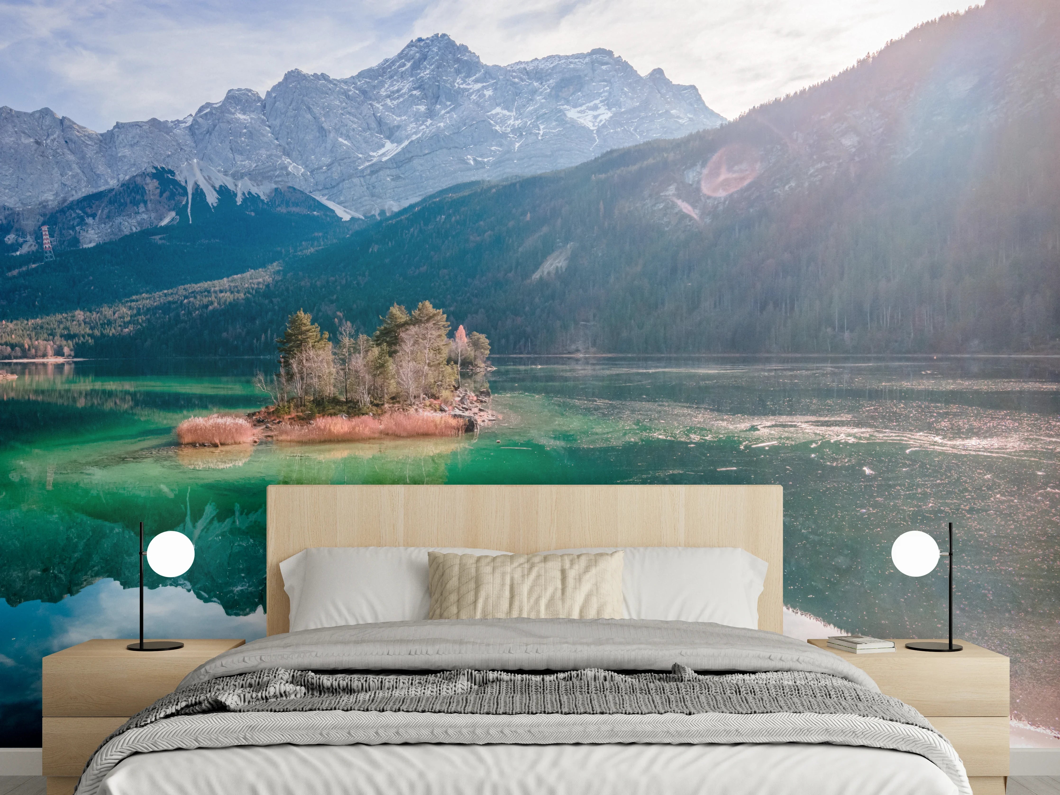 Wandverkleidung Schlafzimmer - Blick auf den Eibsee mit der Zugspitze im Hintergrund