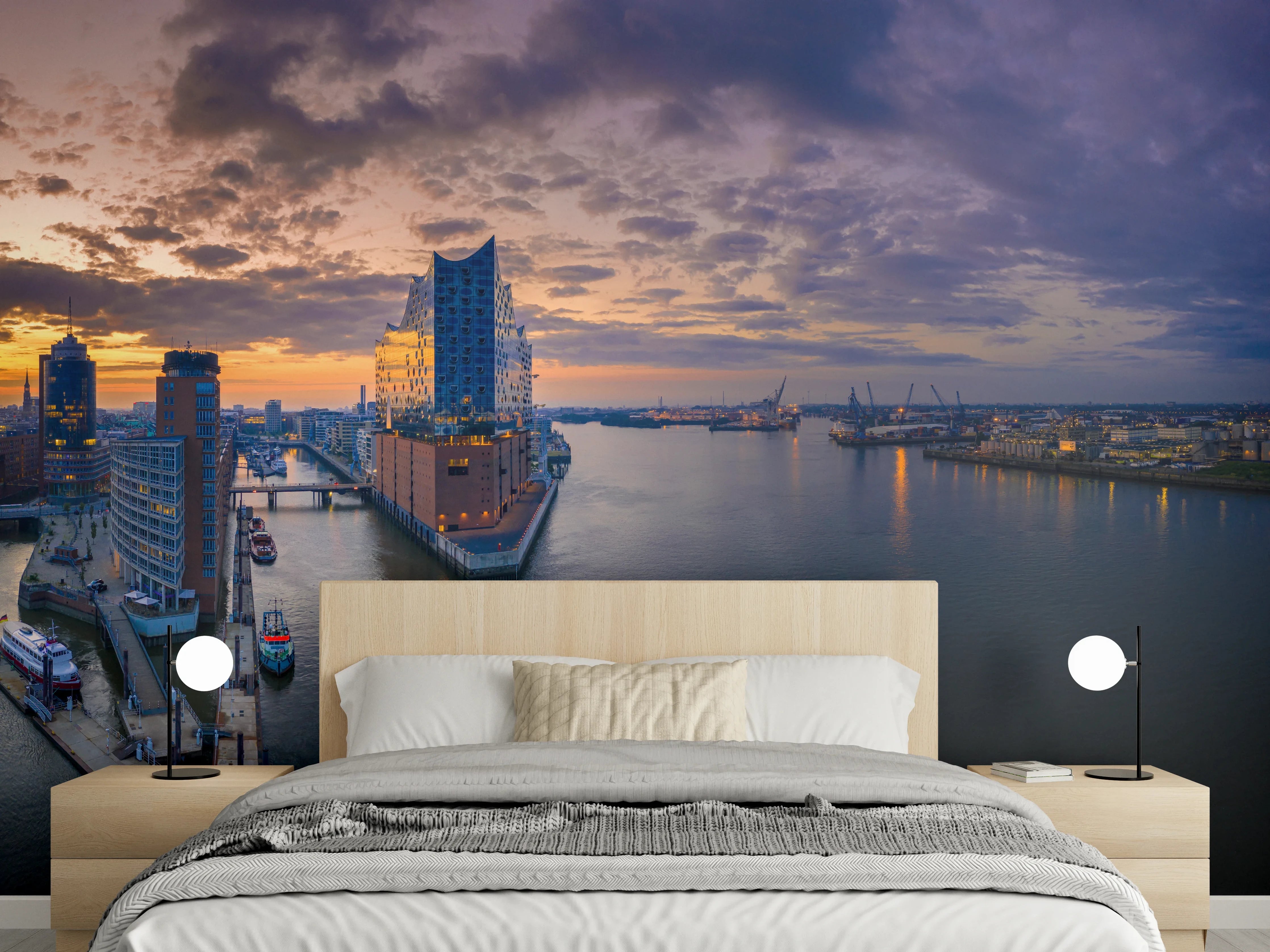 Wandverkleidung Schlafzimmer - Blick auf die Elbphilharmonie - Hamburg
