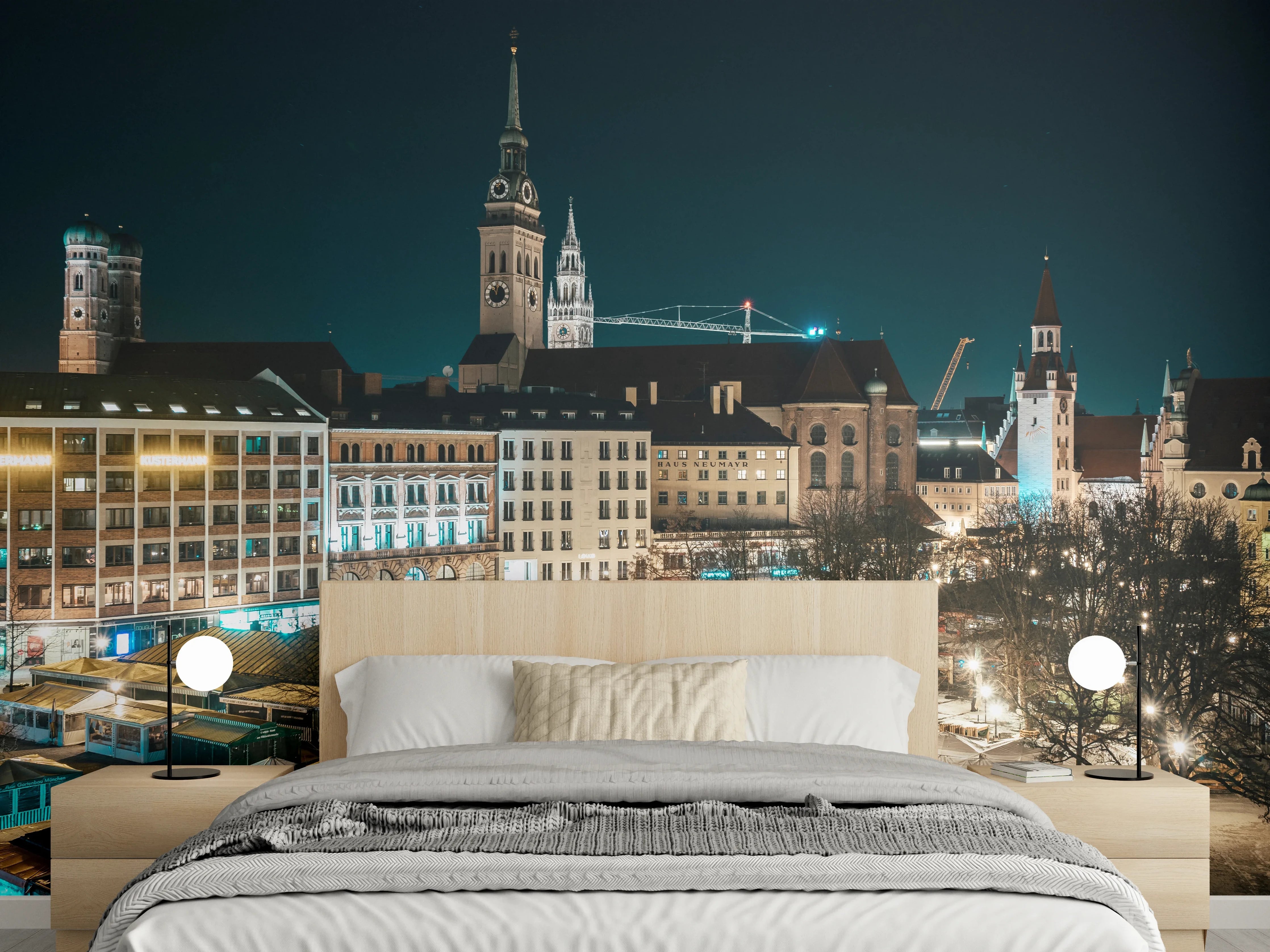 Wandverkleidung Schlafzimmer - Blick über den Viktualienmarkt zur Frauenkirche - München