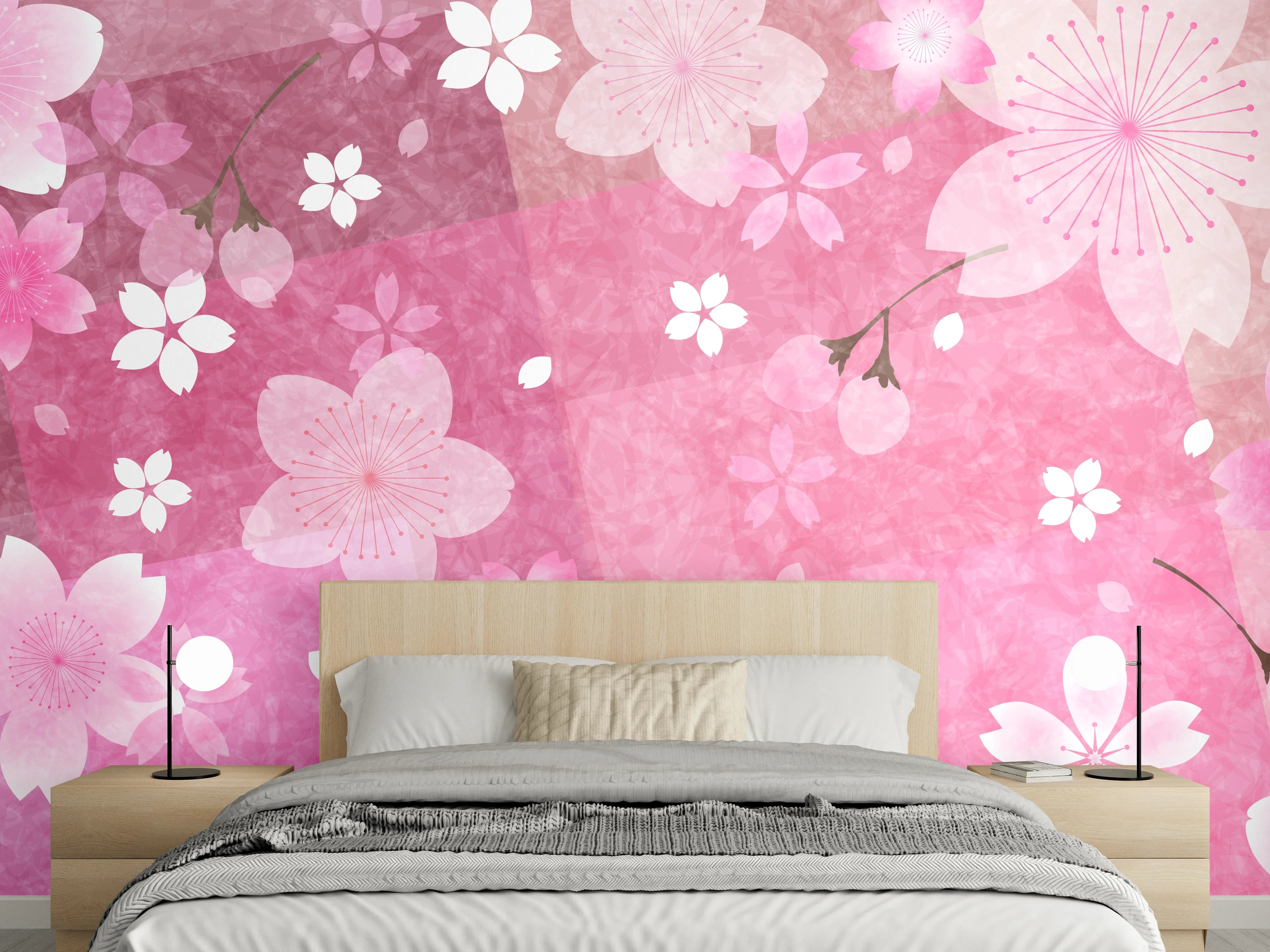 Wandverkleidung Schlafzimmer - Blühendes Sakura-Muster Rosa