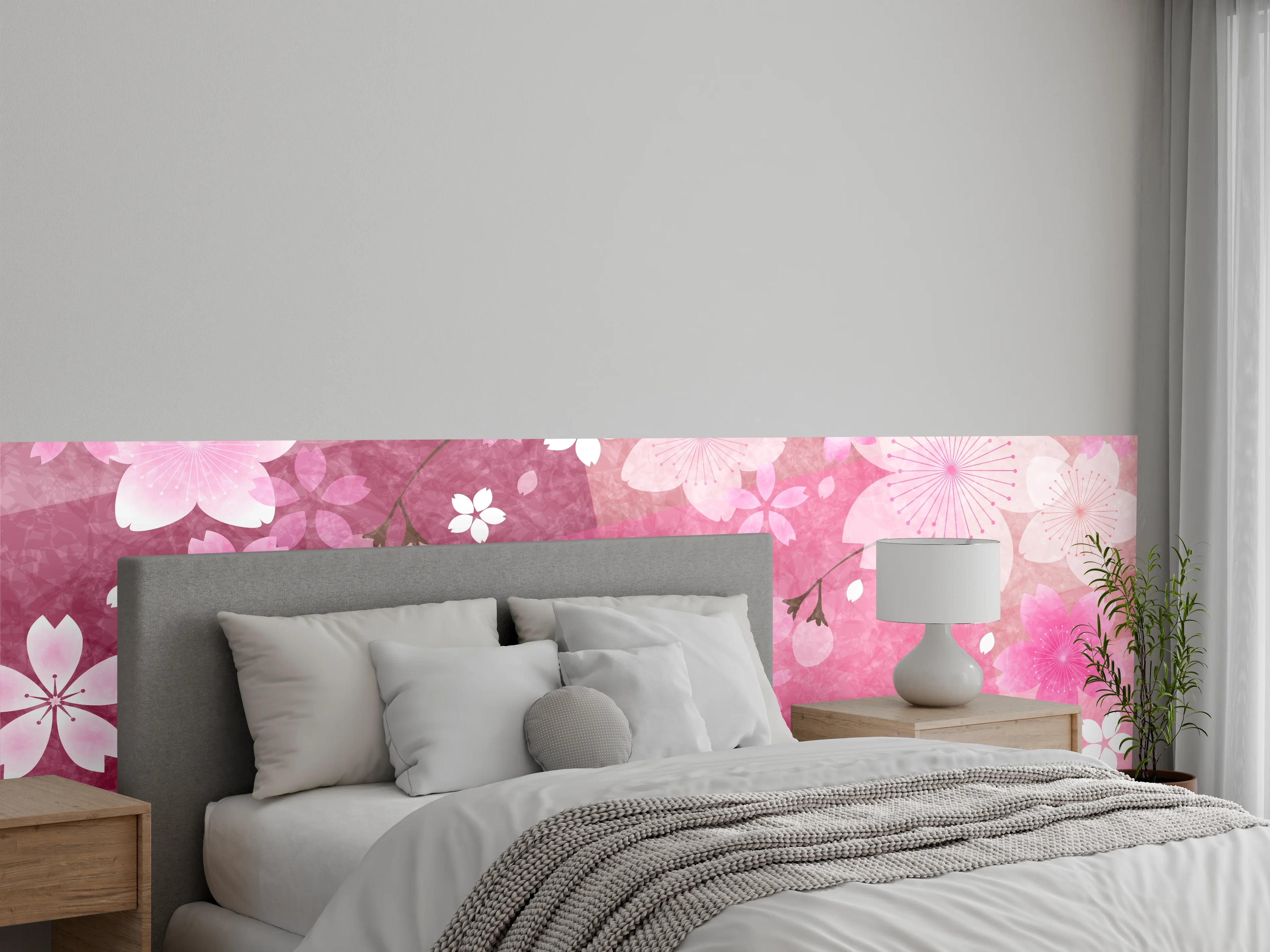 Wandverkleidung Schlafzimmer - Blühendes Sakura-Muster Rosa