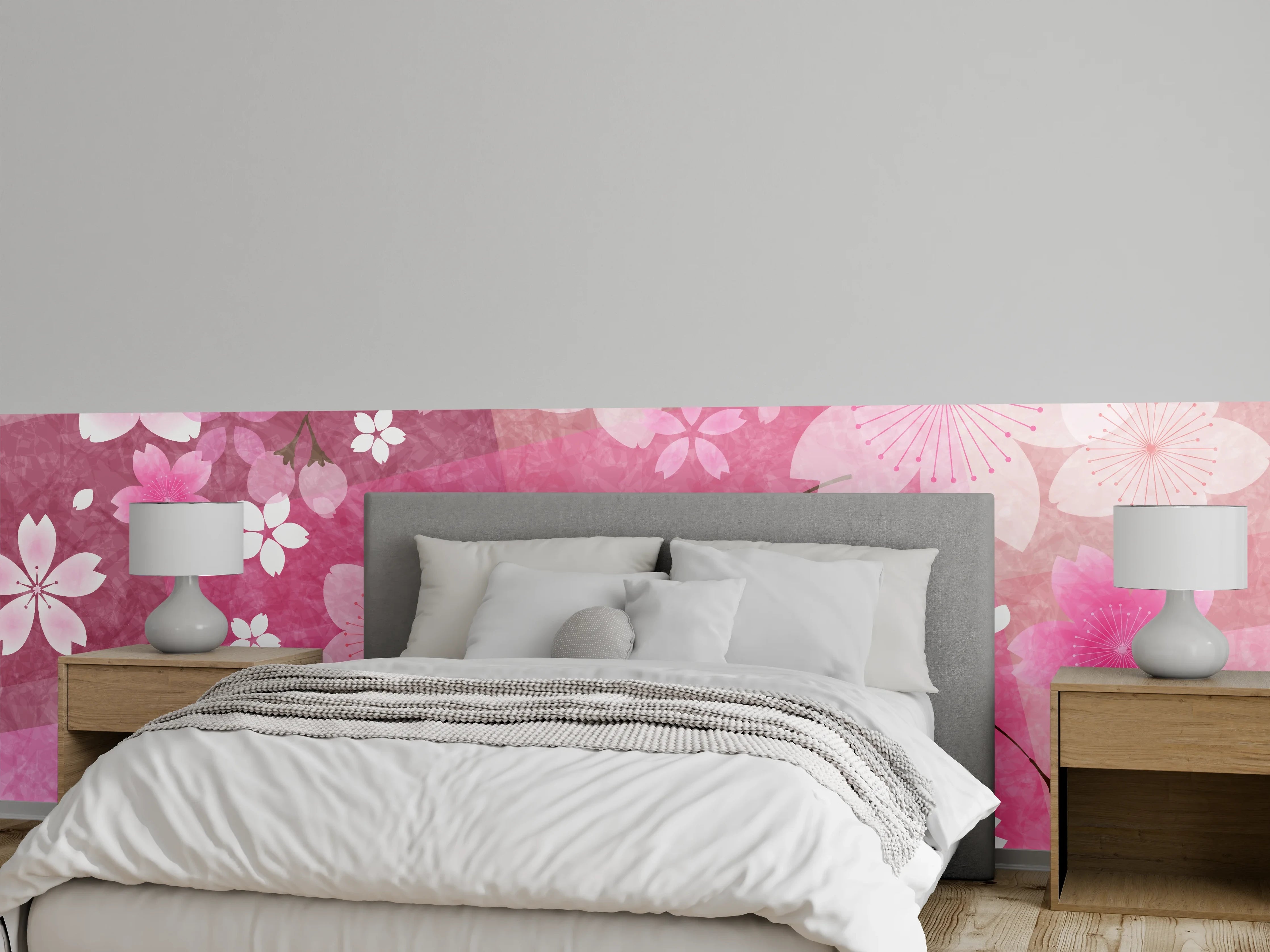 Wandverkleidung Schlafzimmer - Blühendes Sakura-Muster Rosa