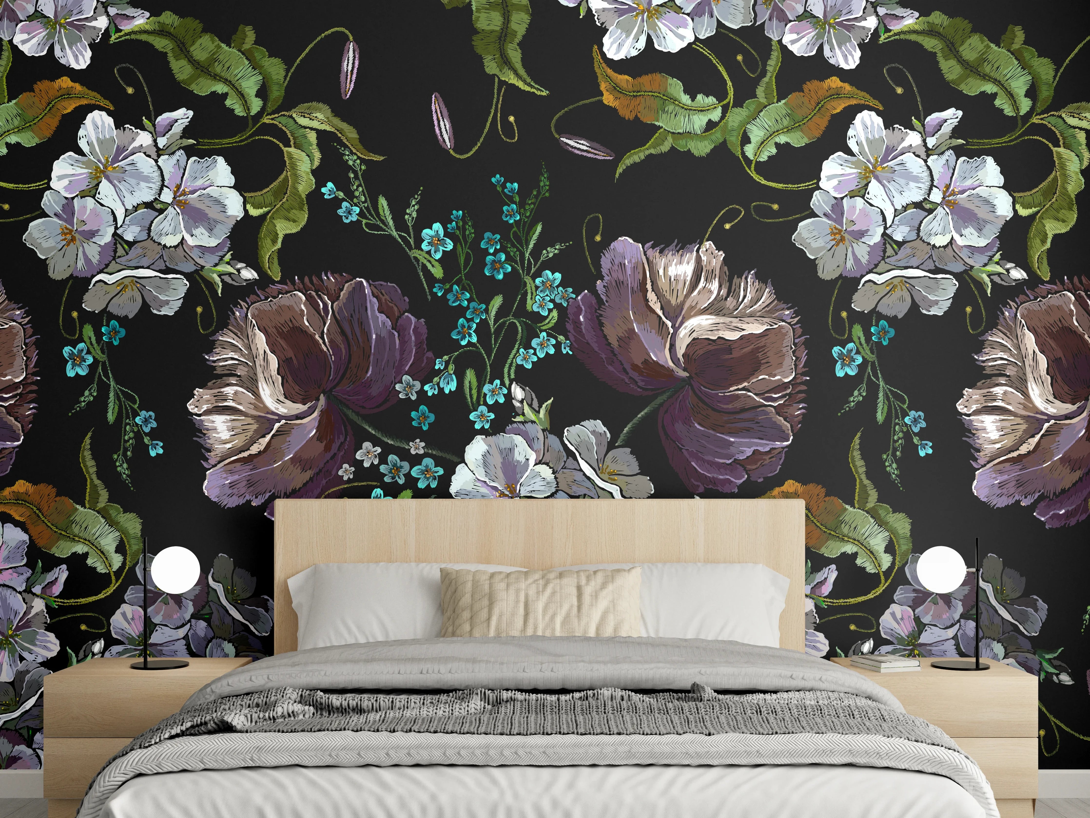 Wandverkleidung Schlafzimmer - Blüten in der Nacht
