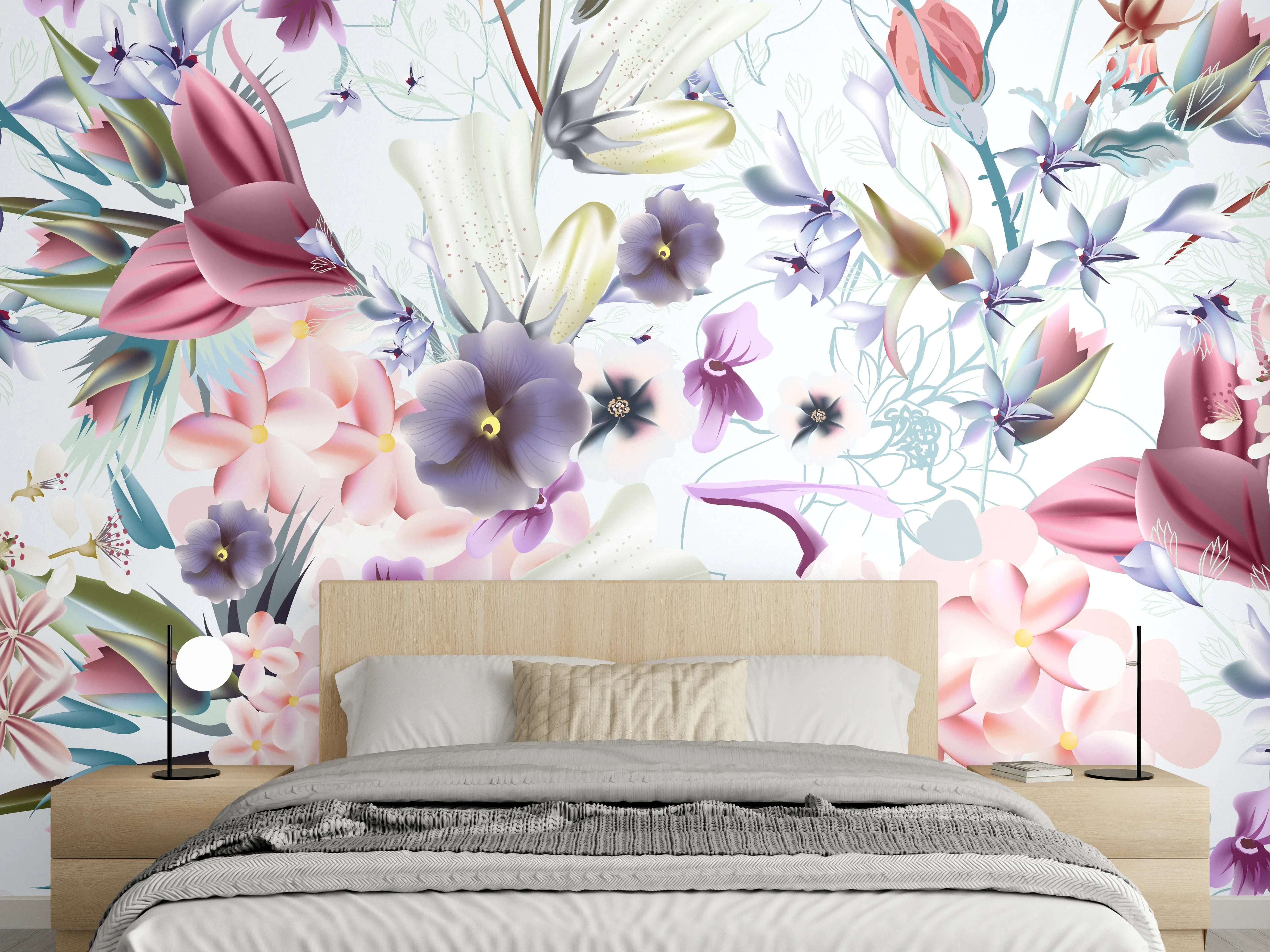 Wandverkleidung Schlafzimmer - Blütenexplosion - Aquarell