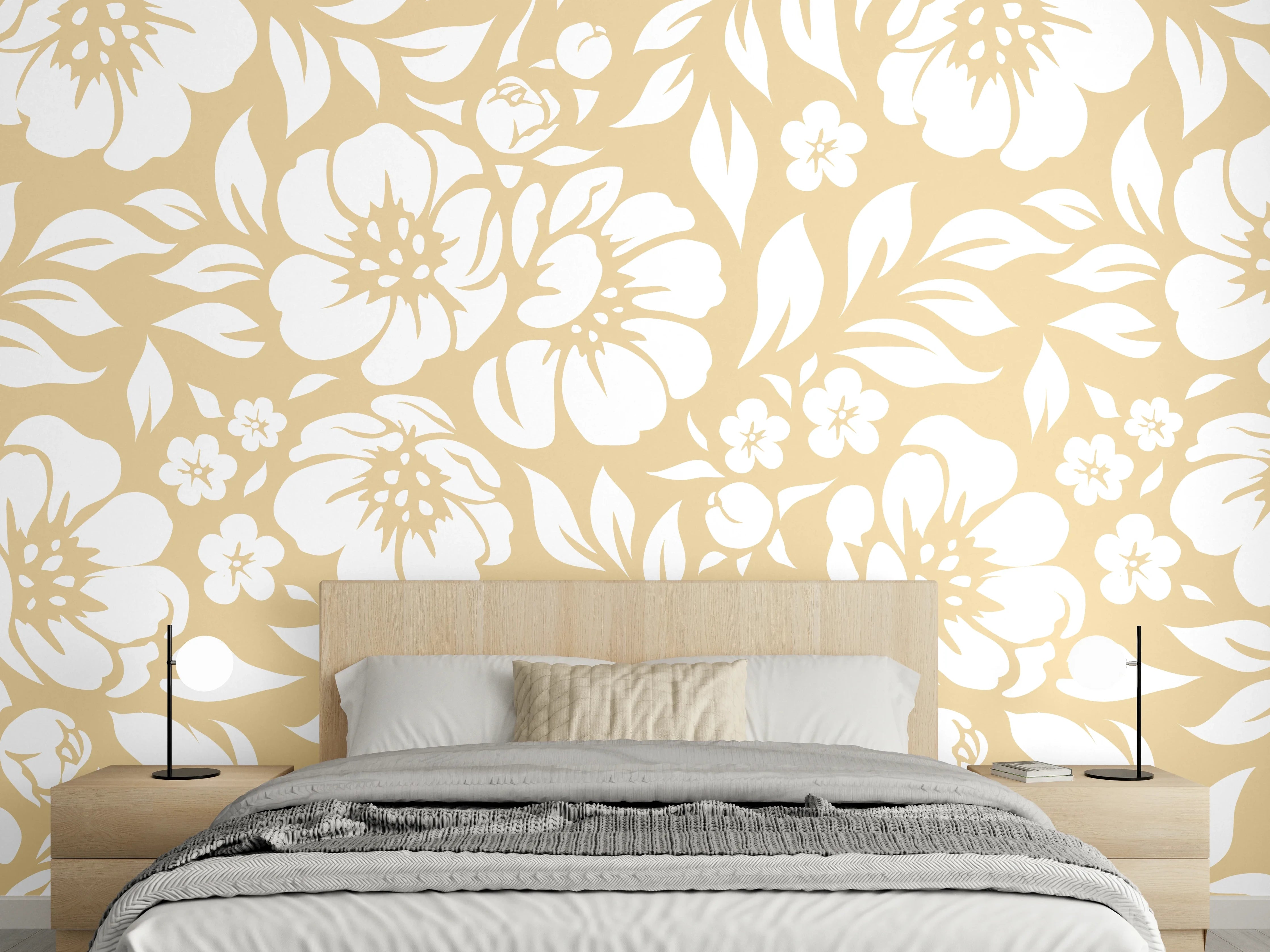 Wandverkleidung Schlafzimmer - Blütenzauber Grau-Beige Wandtapete