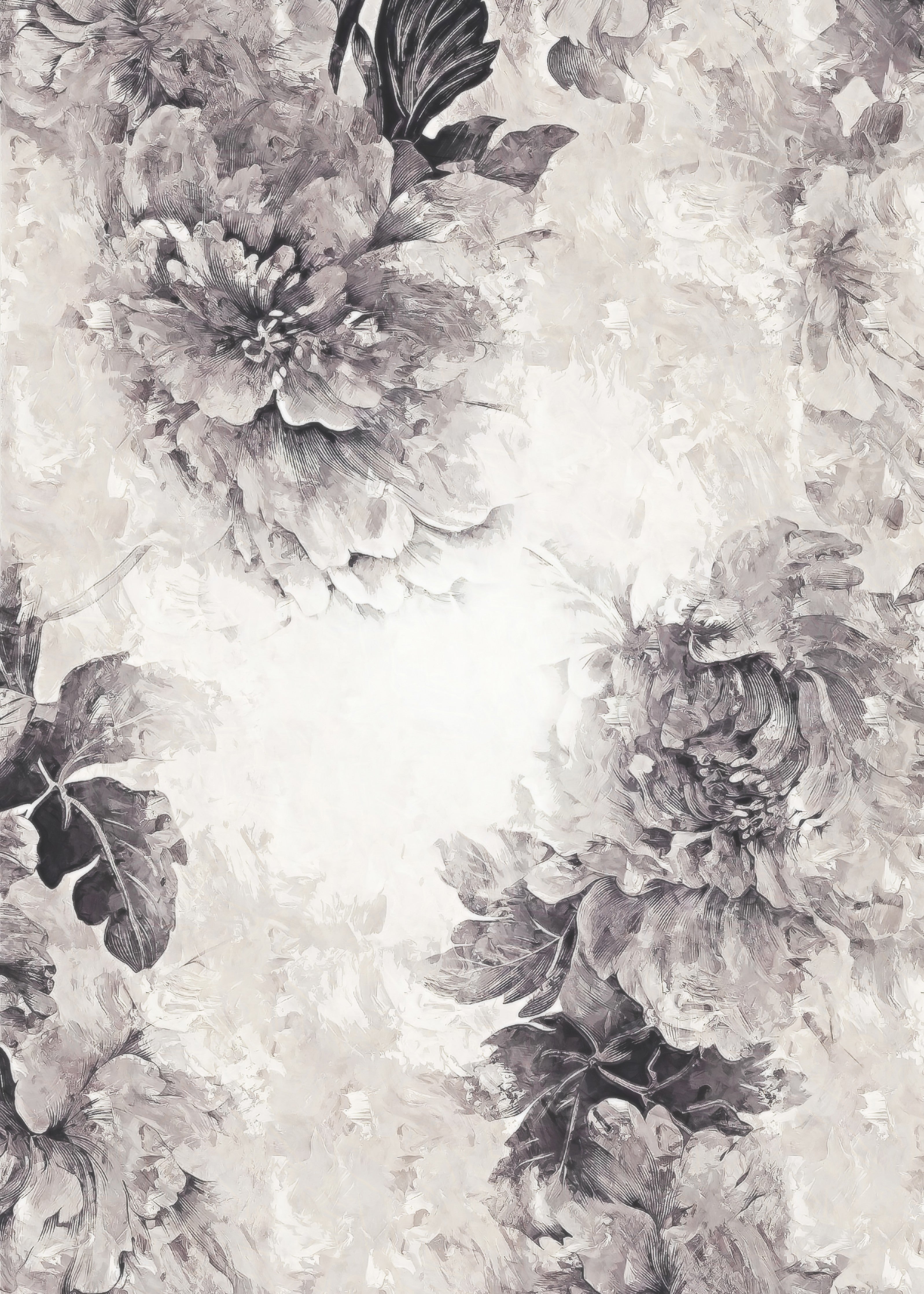 Wandverkleidung Schlafzimmer-Blumen-Aquarell in Schwarz-Weiß-Optik