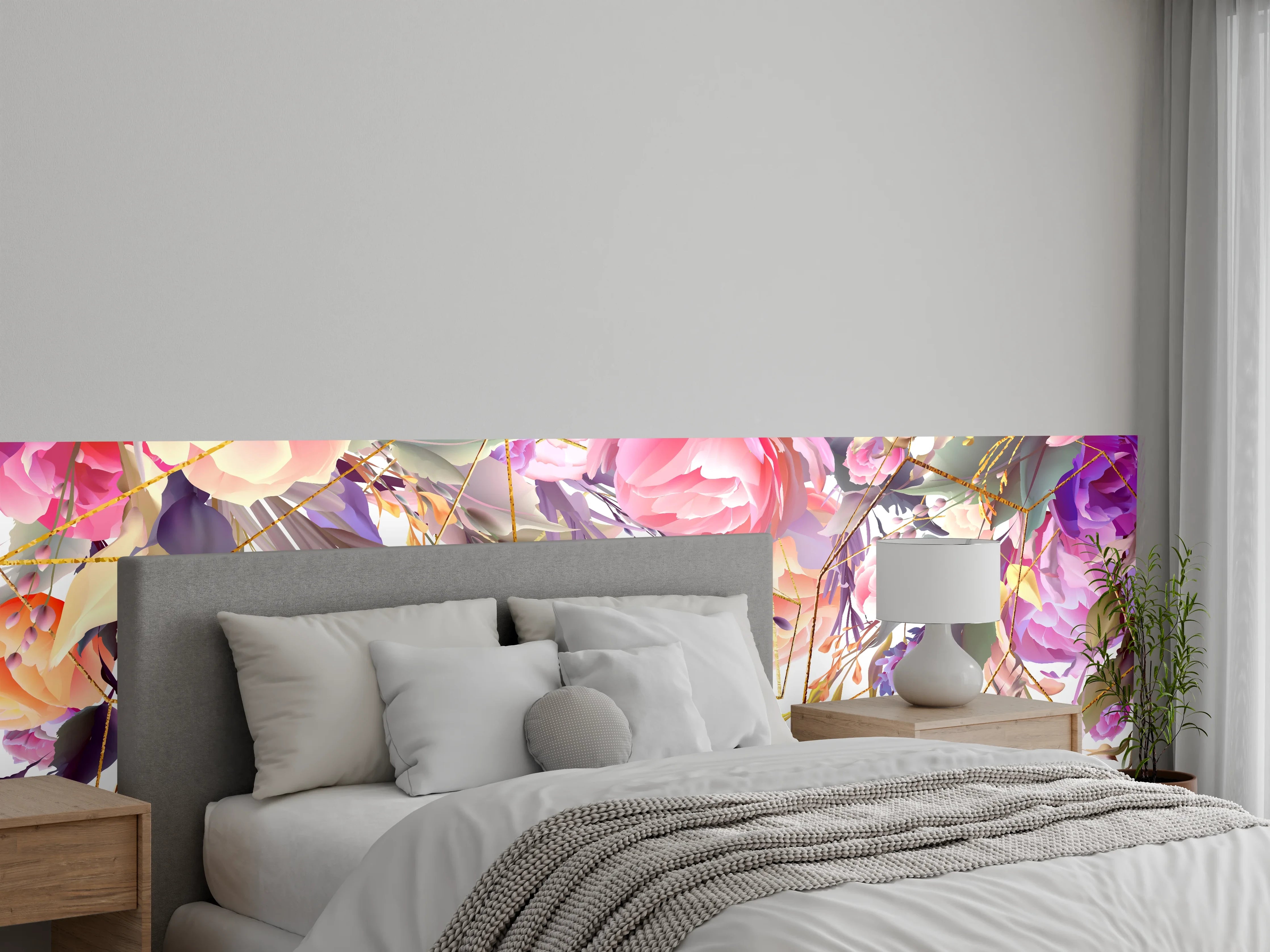 Wandverkleidung Schlafzimmer - Blumen-Muster Abstrakt Gold