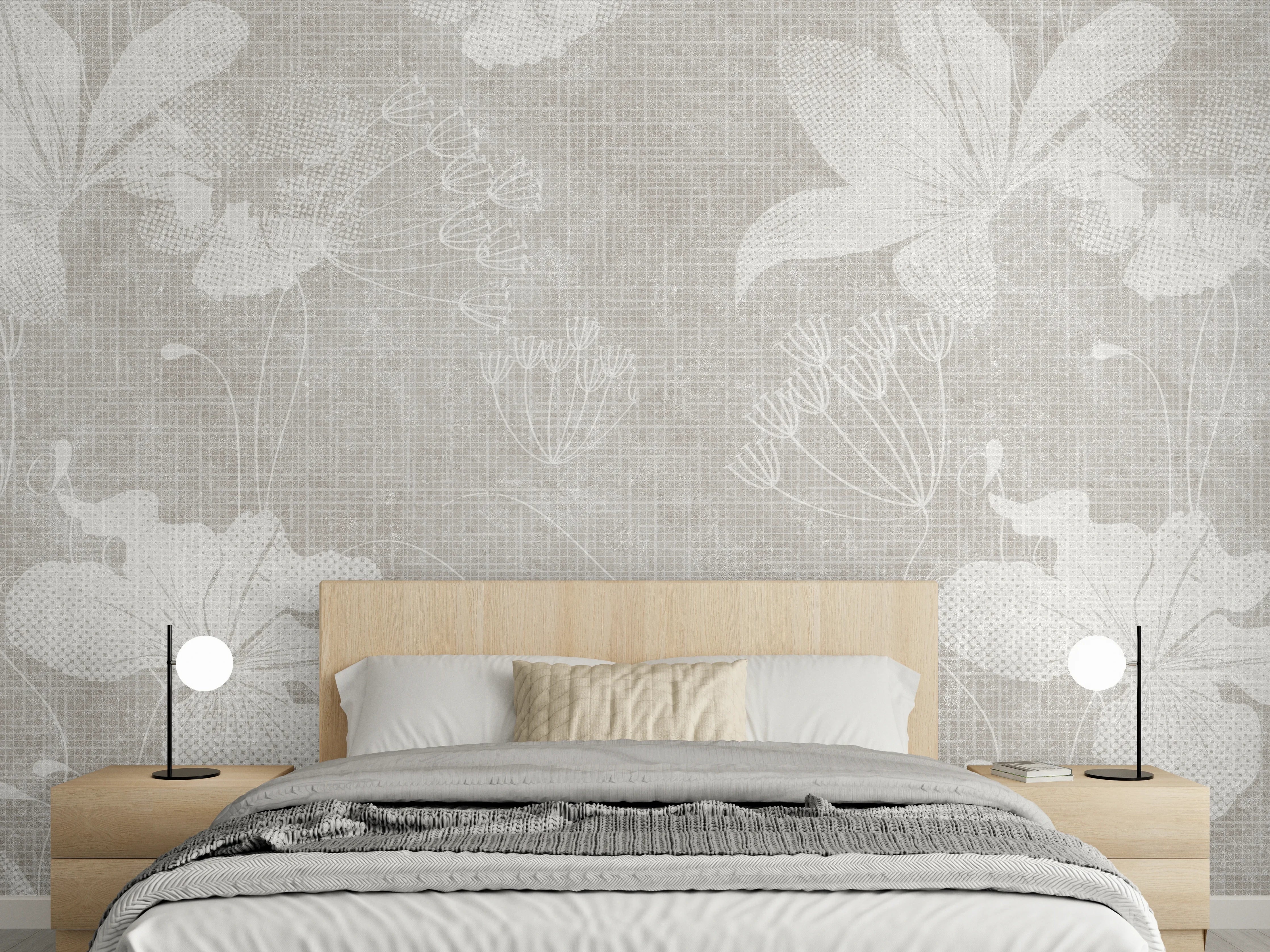 Wandverkleidung Schlafzimmer - Blumen auf weißem Wandhintergrund