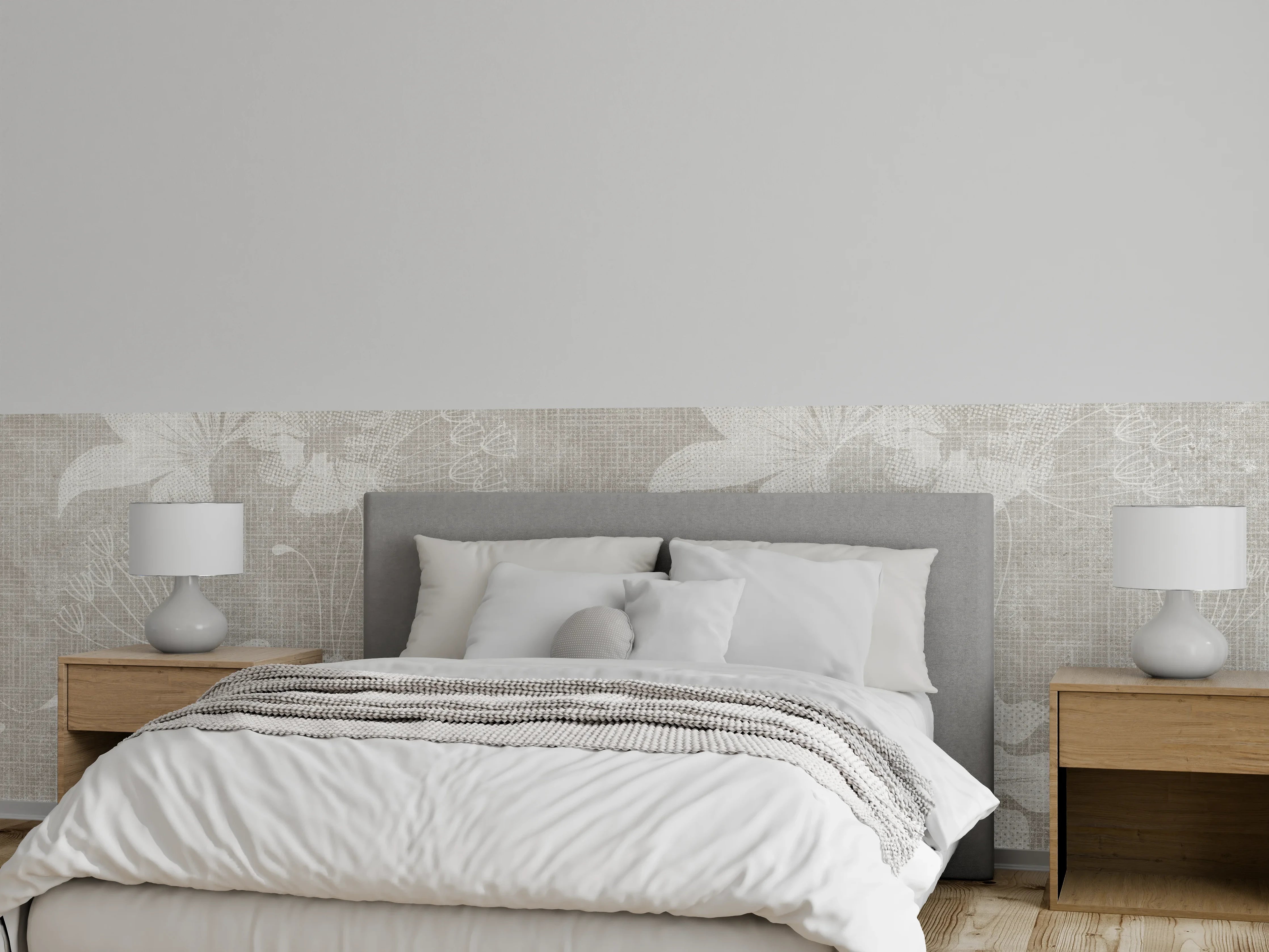 Wandverkleidung Schlafzimmer - Blumen auf weißem Wandhintergrund